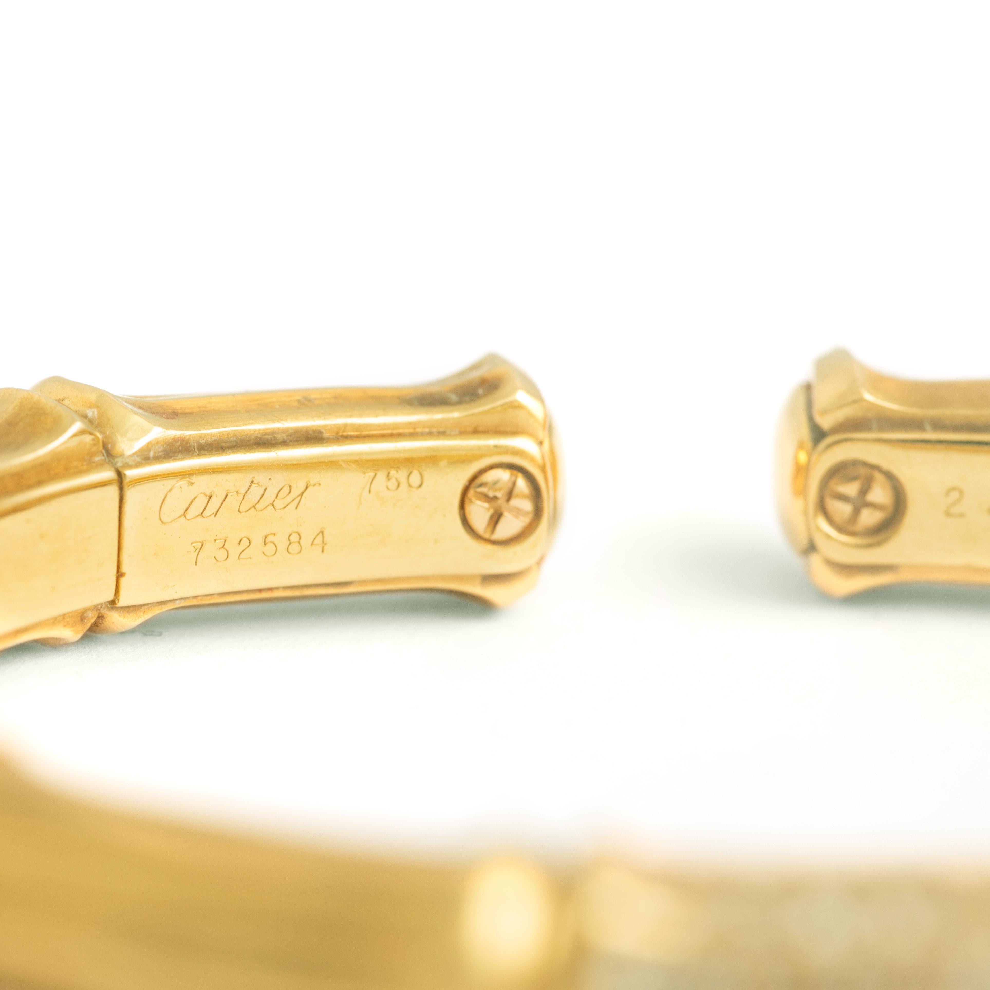 Cartier Gold Bamboo Bangle Bracelet with Diamonds In Excellent Condition In Geneva, CH
