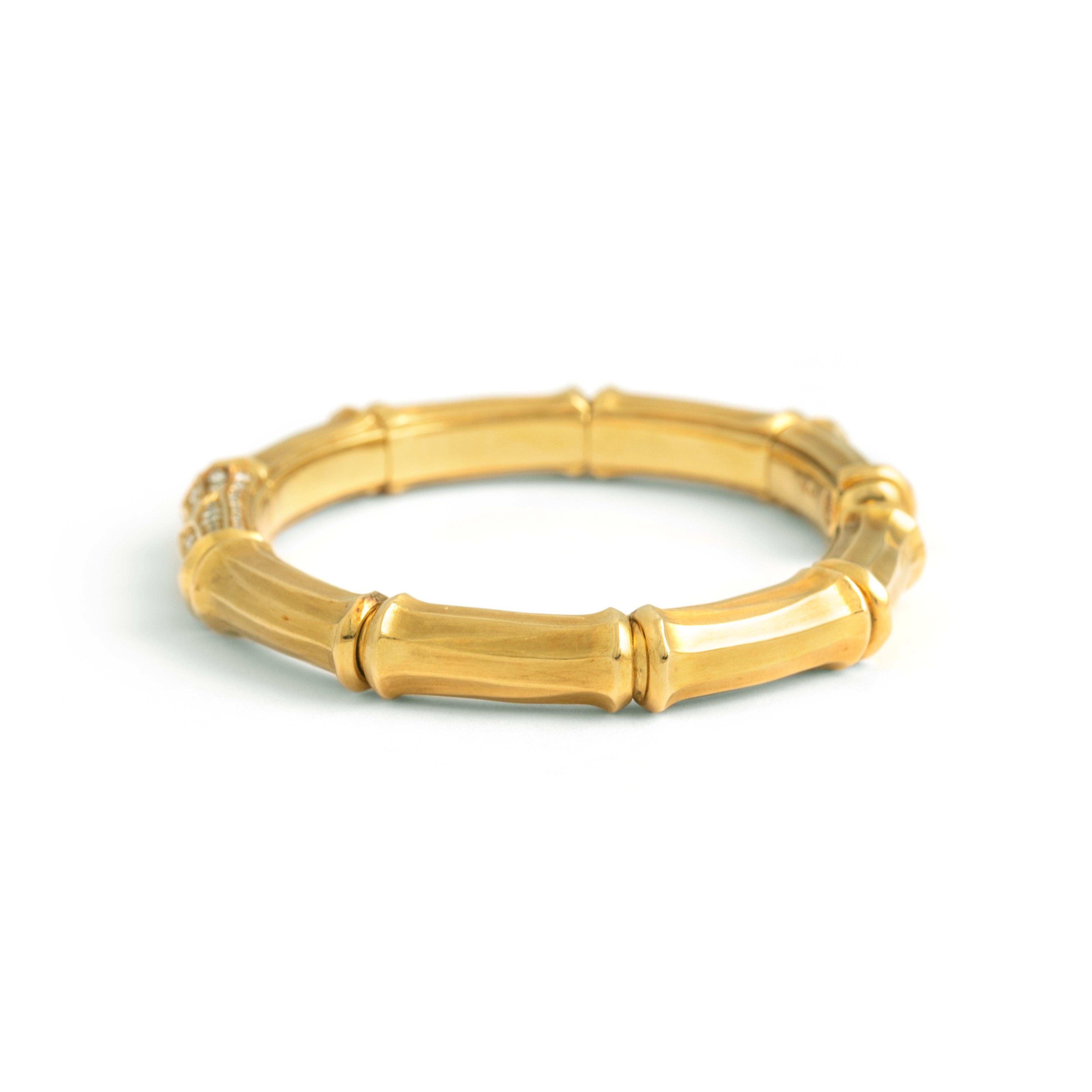 Cartier Gold Bamboo Bangle Bracelet with Diamonds In Excellent Condition In Geneva, CH