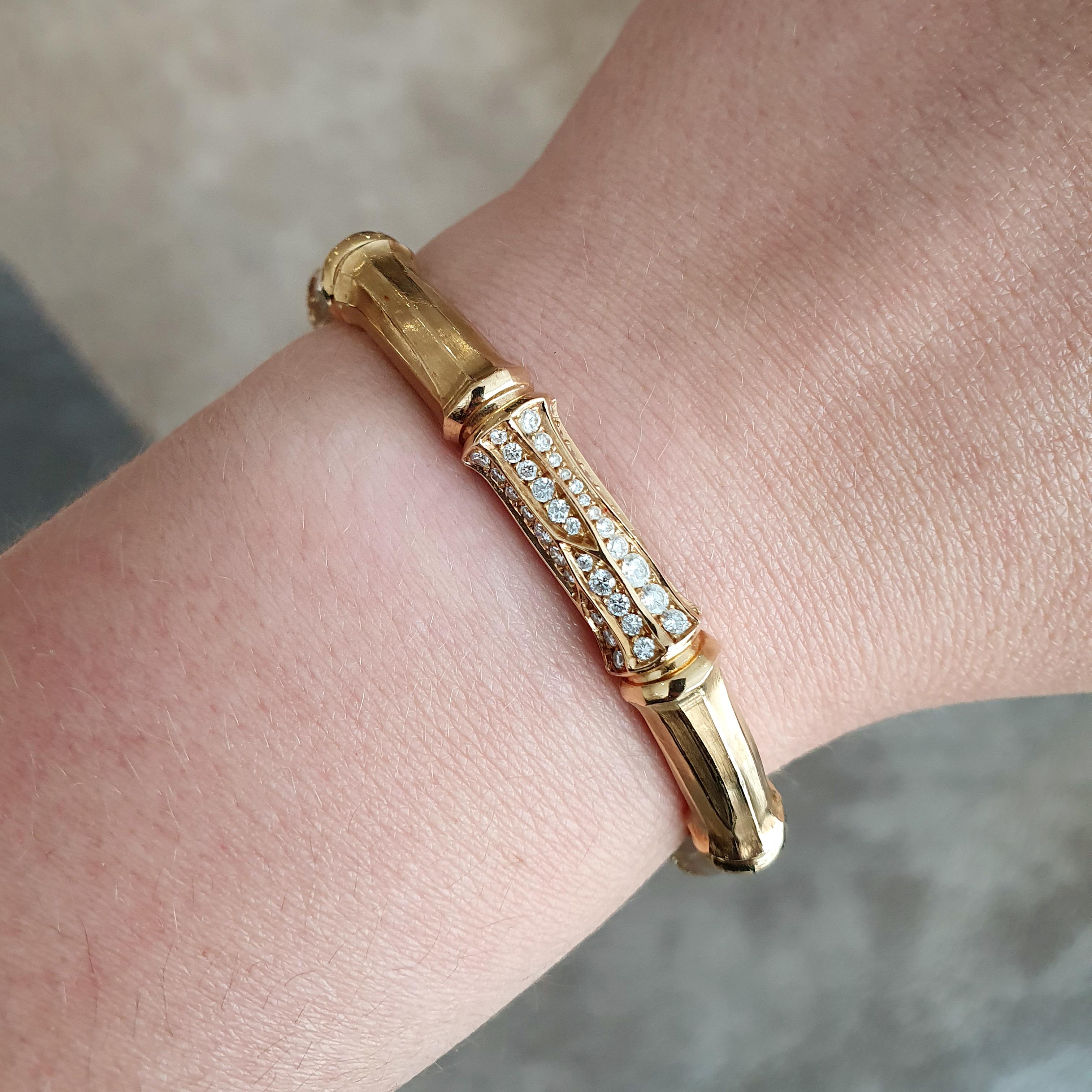 Women's or Men's Cartier Gold Bamboo Bangle Bracelet with Diamonds