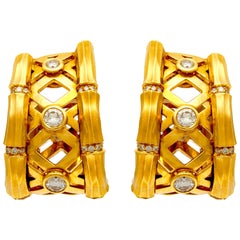 Cartier Gold Bamboo Earrings with Diamonds
