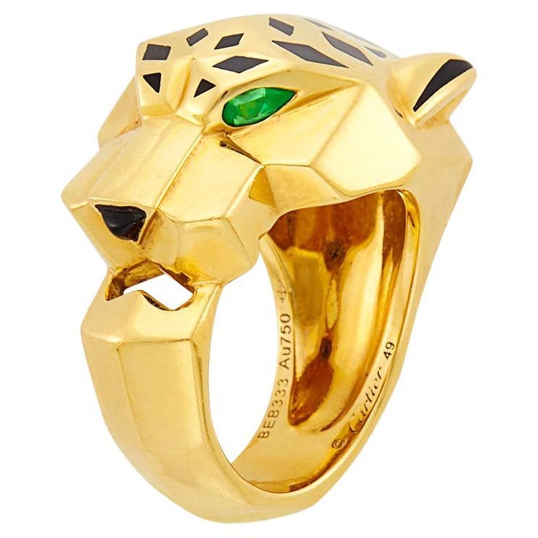 Cartier Panthère De Cartier Tsavorite Garnets Onyx 18k Yellow Gold Ring For  Sale at 1stDibs