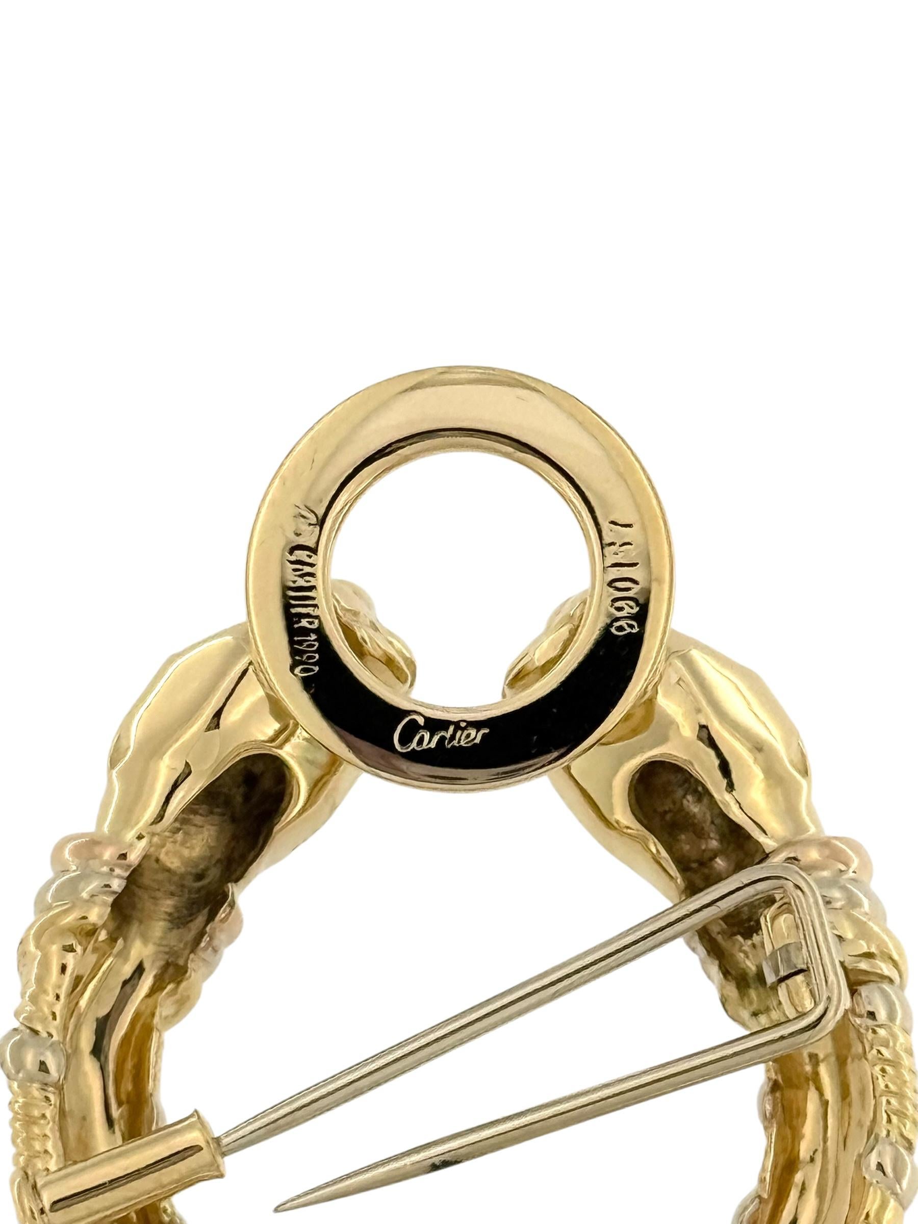 Artisan Cartier Gold Brooch Double Panthere Head For Sale