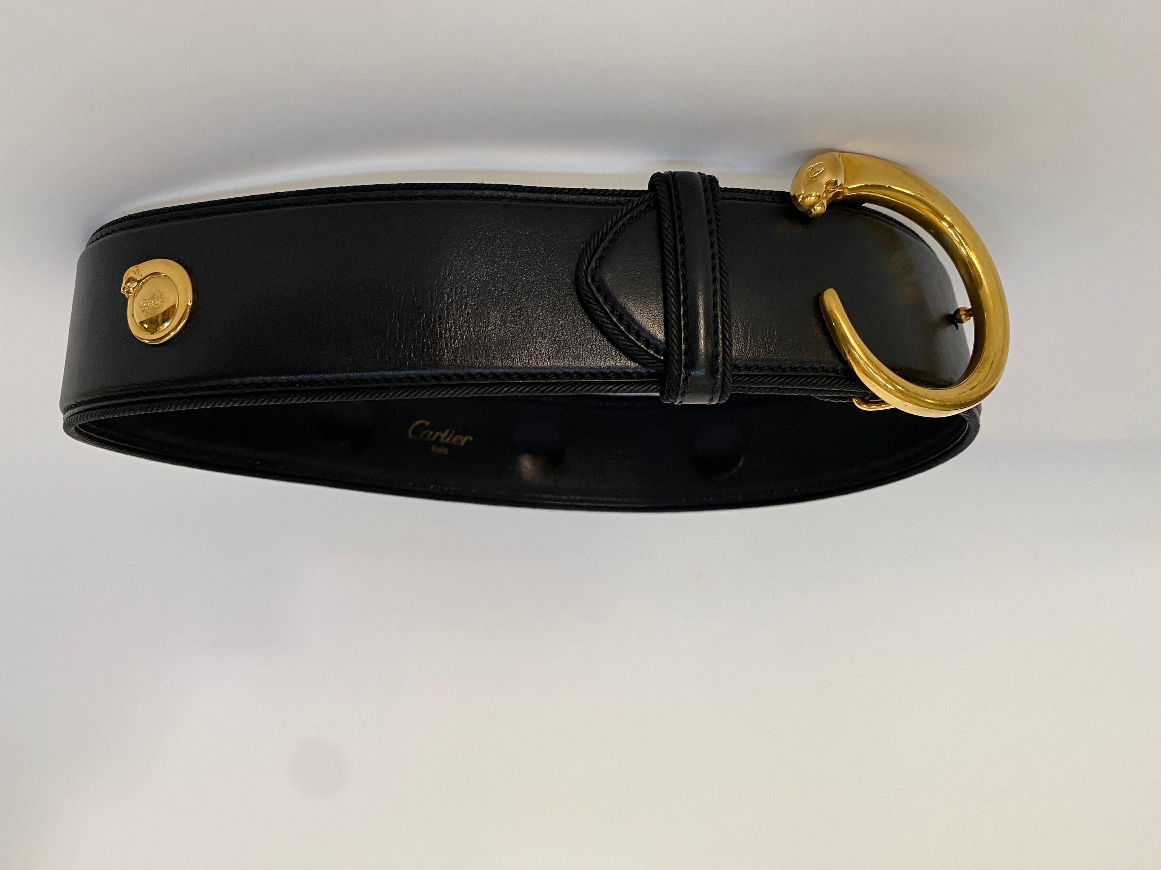 Cartier Gold Buckle Belt with 5 Small Golden Jaguar Buttons For Sale 1