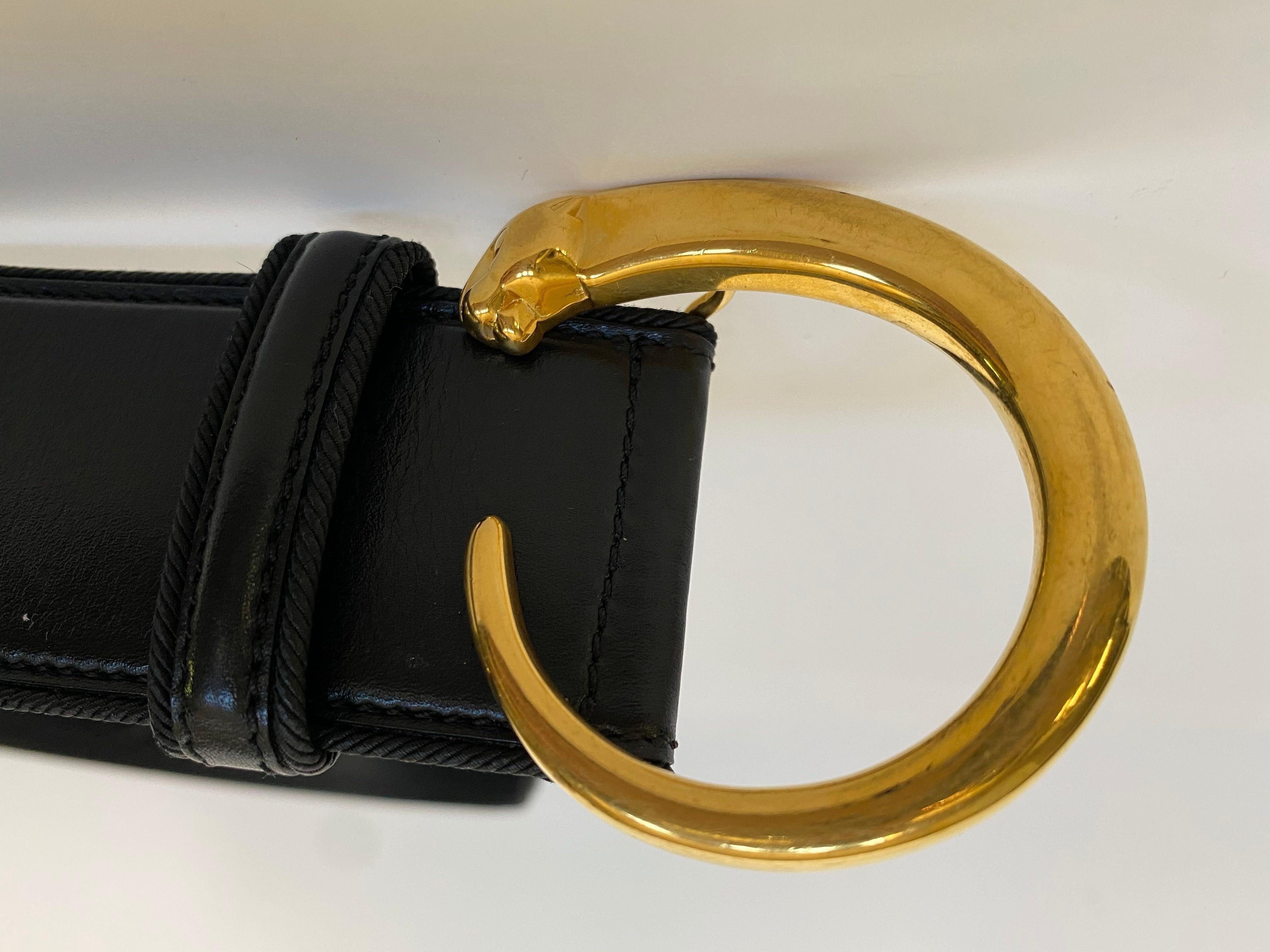 Cartier Gold Buckle Belt with 5 Small Golden Jaguar Buttons In Good Condition For Sale In Brea, CA