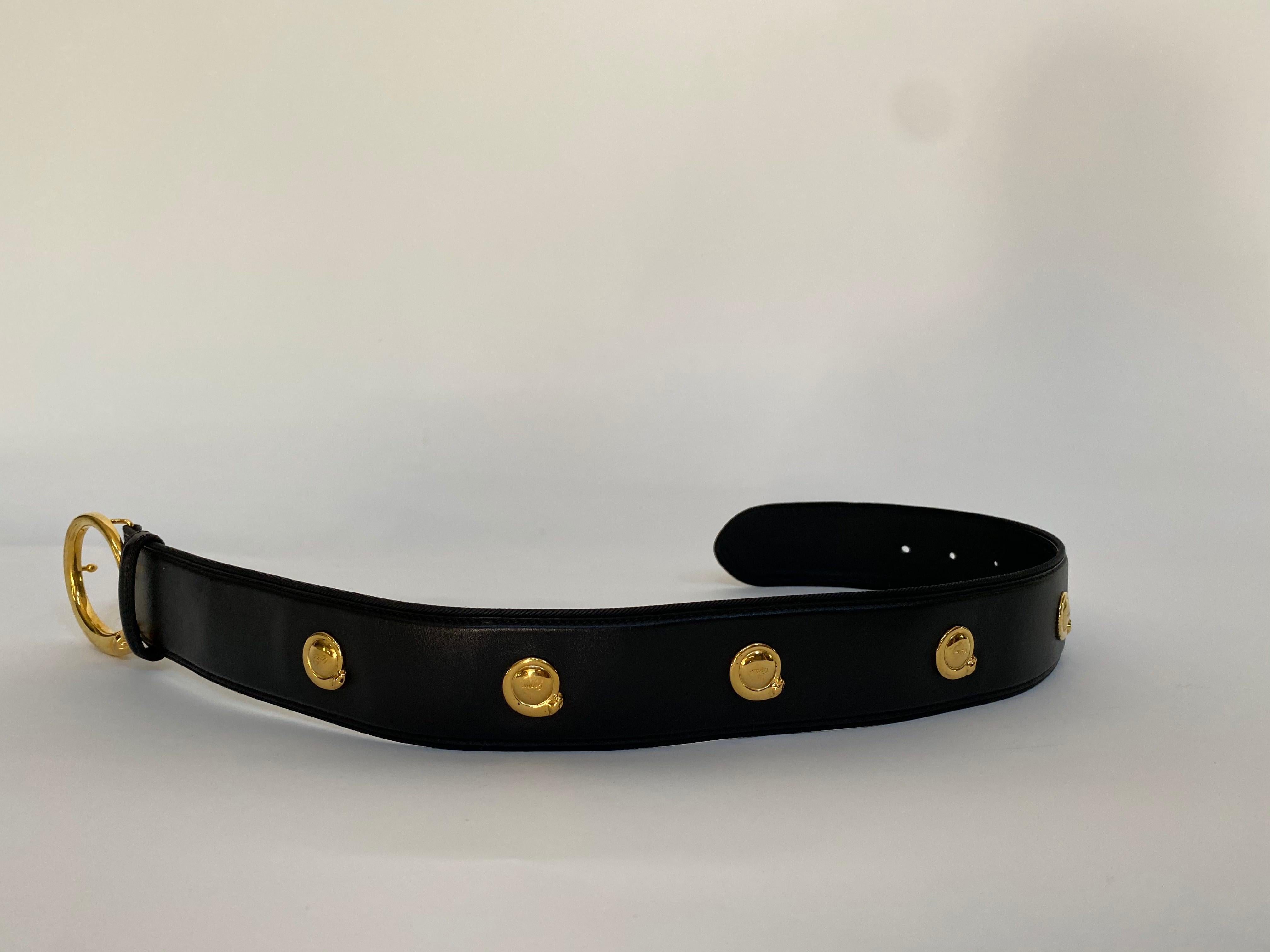 Leather Cartier Gold Buckle Belt with 5 Small Golden Jaguar Buttons For Sale
