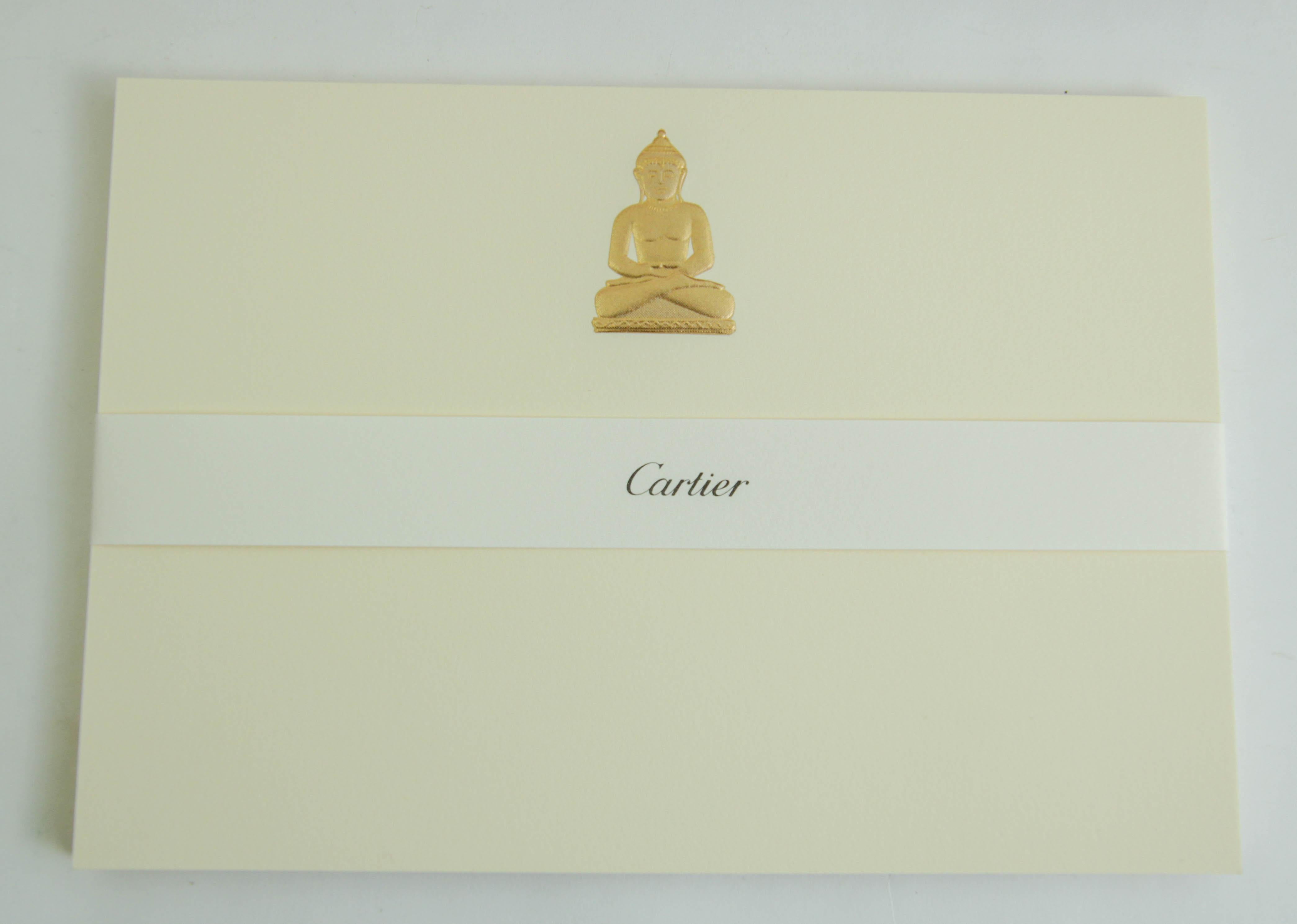 Cartier Gold Buddha Amulet Luxury Desk Stationery Card and Envelope Set in Box For Sale 3