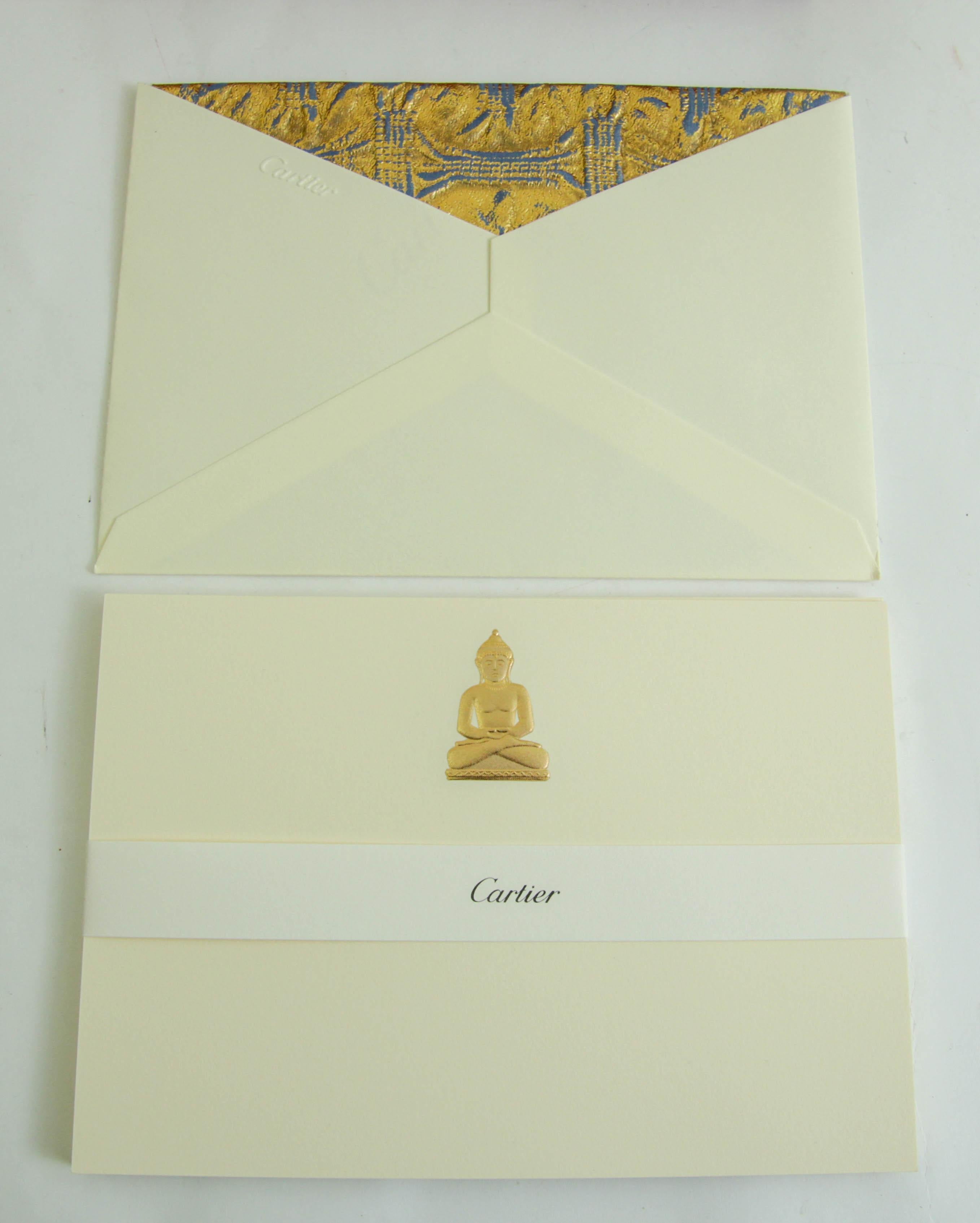 Cartier Gold Buddha Amulet Luxury Desk Stationery Card and Envelope Set in Box For Sale 4