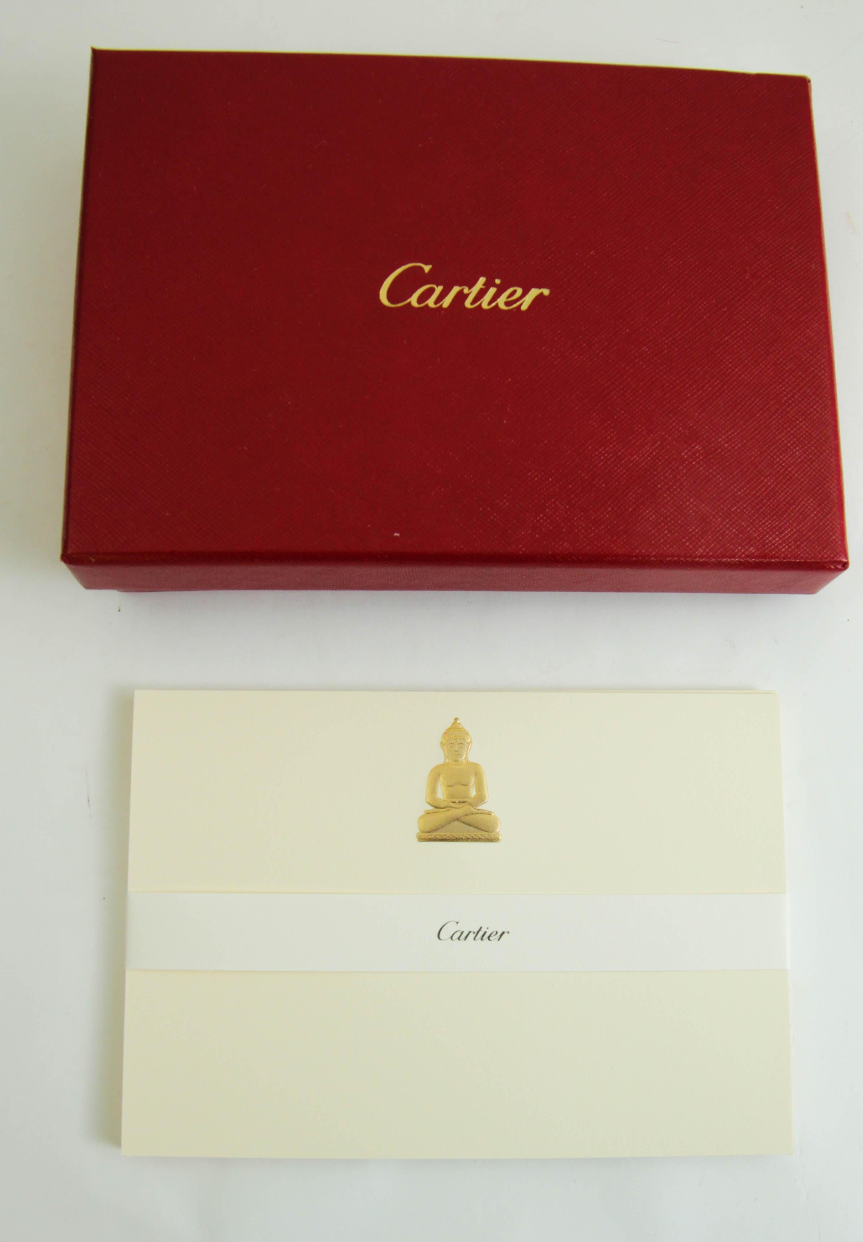 Cartier Gold Buddha Amulet Luxury Desk Stationery Card and Envelope Set in Box For Sale 5