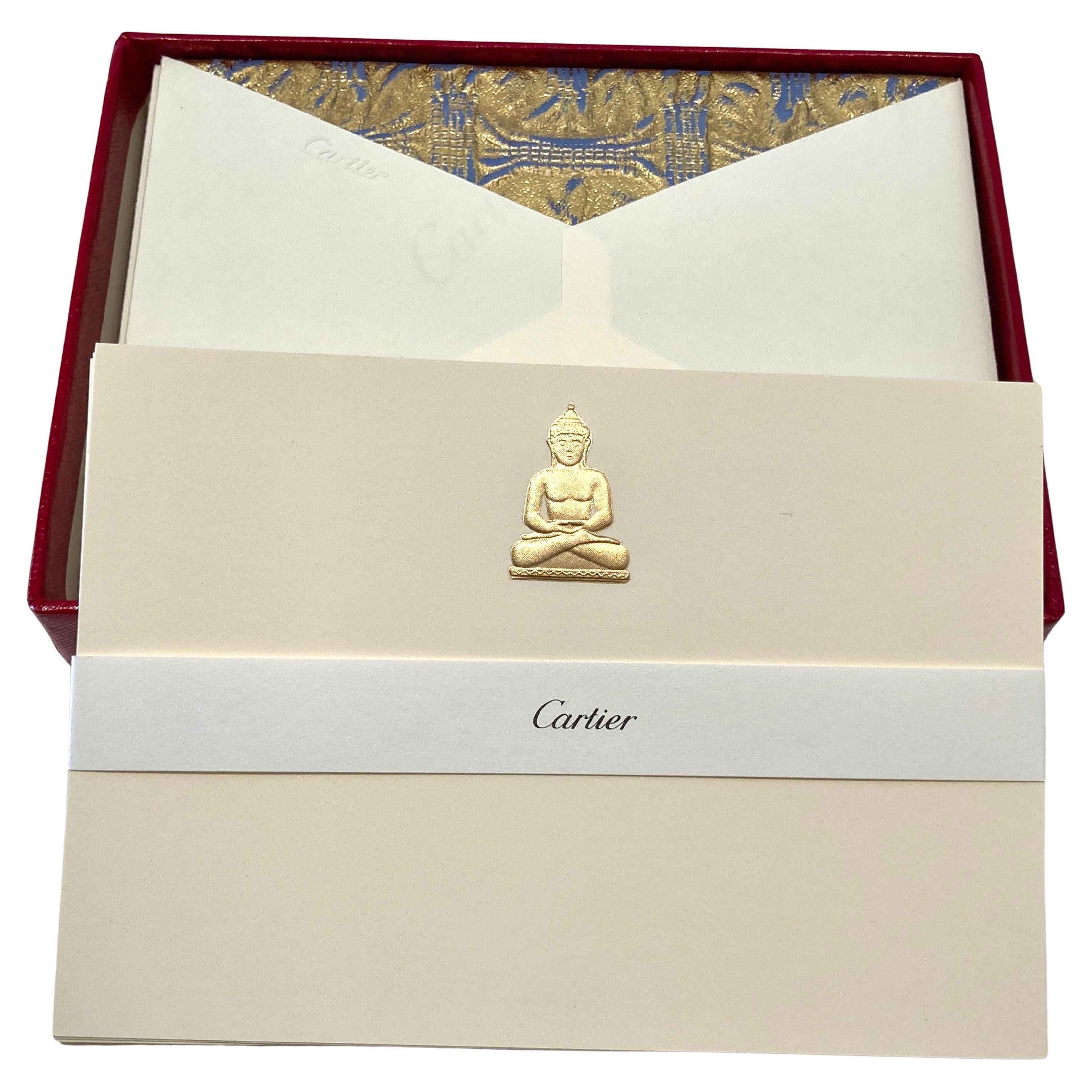 Cartier Gold Buddha Amulet Luxury Desk Stationery Card and Envelope Set in Box