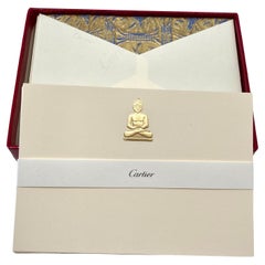 Cartier Gold Buddha Amulet Luxury Desk Stationery Card and Envelope Set in Box