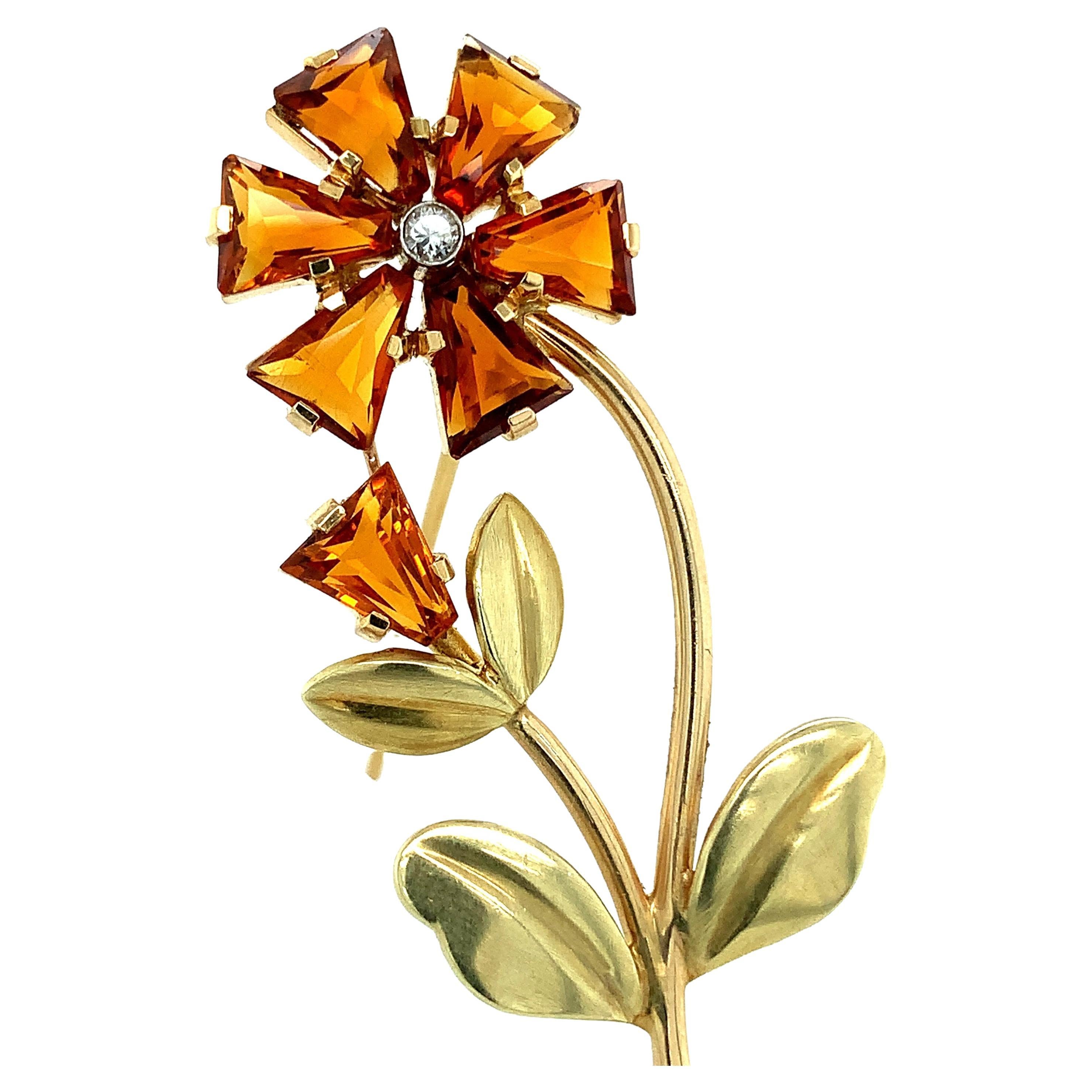 Cartier Gold Citrine Flower Brooch In Excellent Condition For Sale In New York, NY