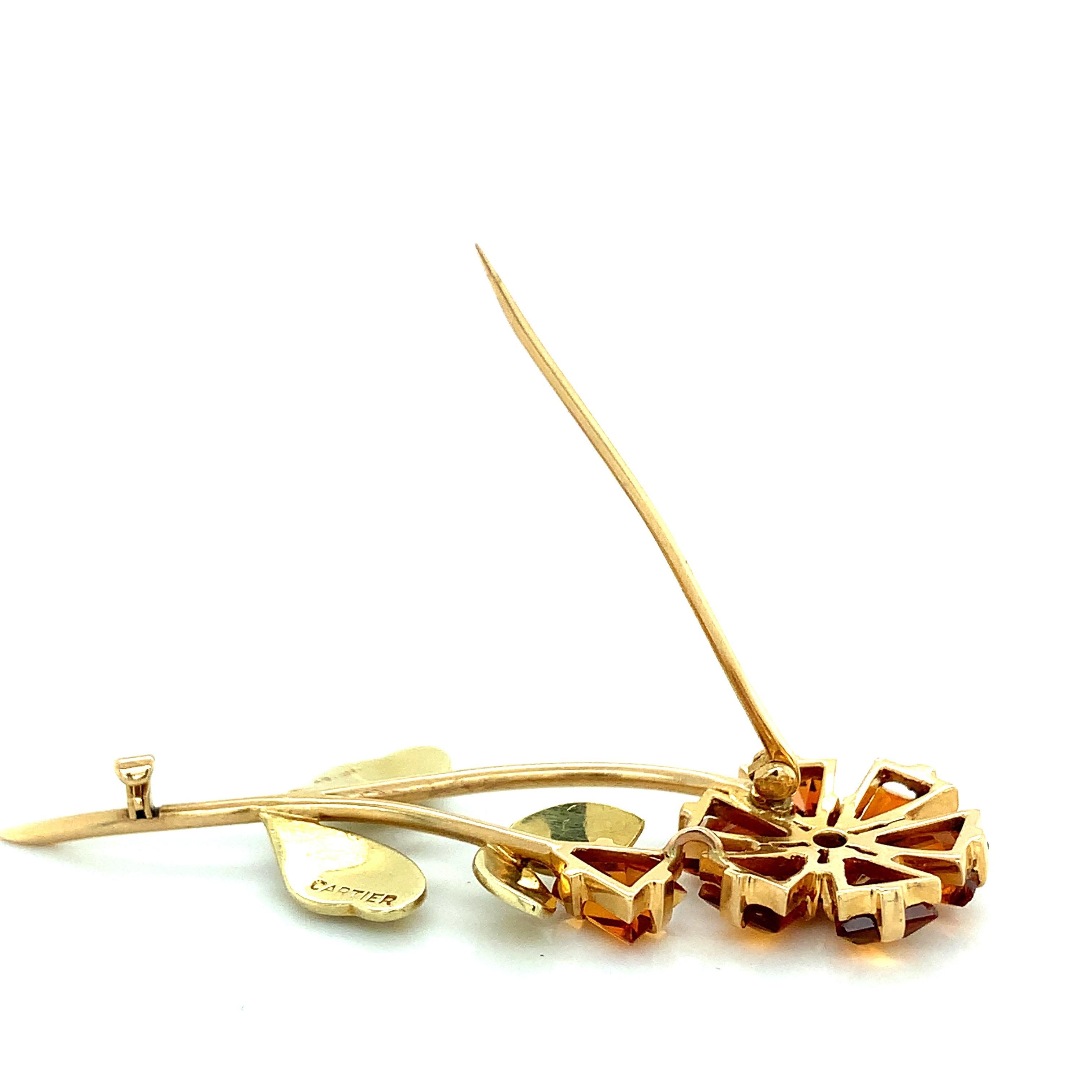 Women's or Men's Cartier Gold Citrine Flower Brooch For Sale