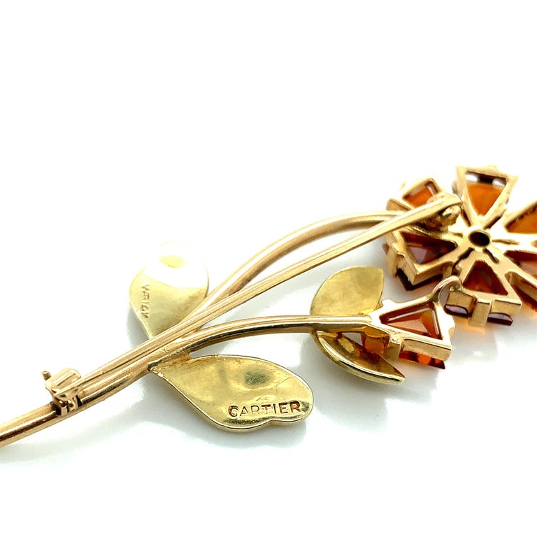 Cartier Gold Citrine Flower Brooch For Sale at 1stDibs