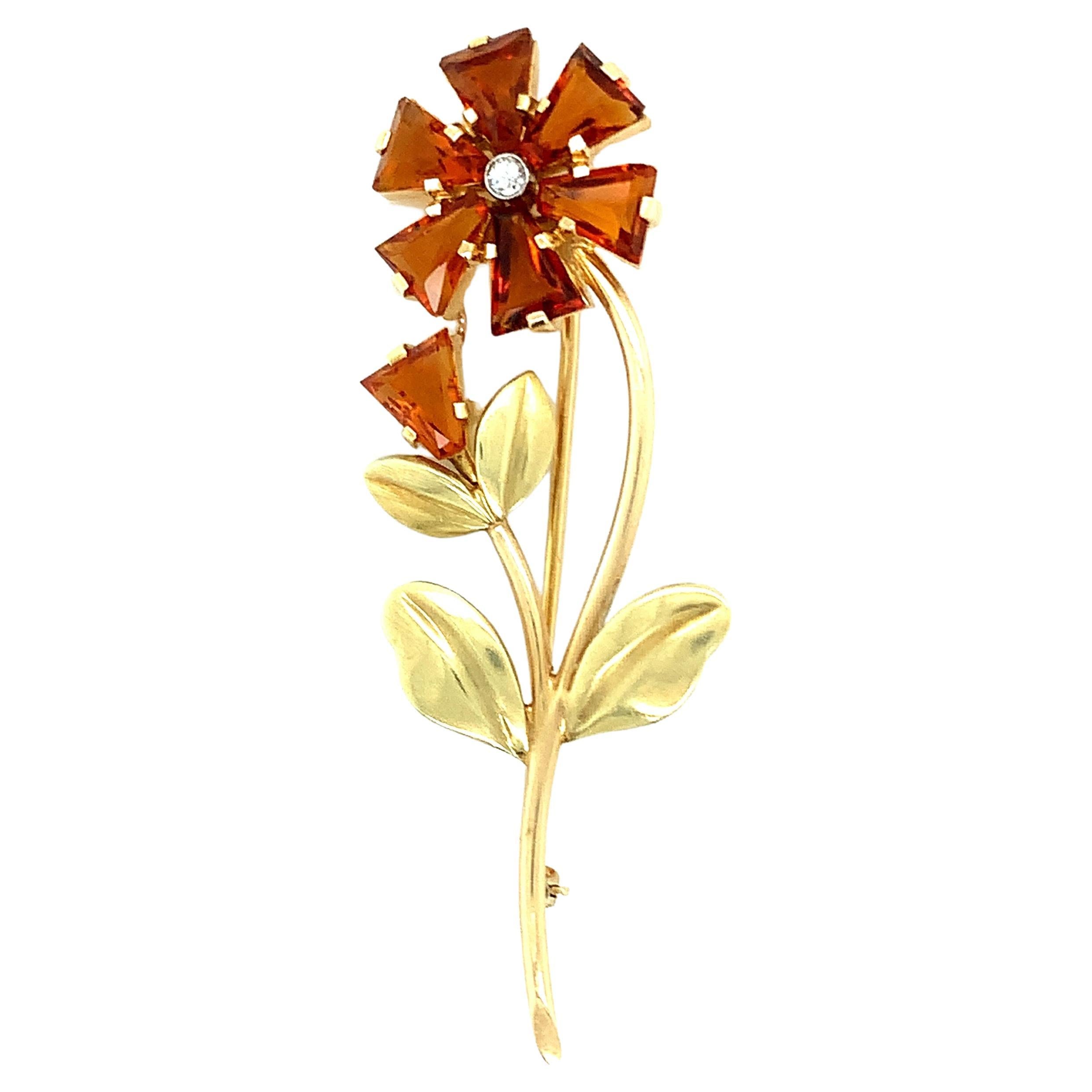 Cartier Gold Citrine Flower Brooch For Sale