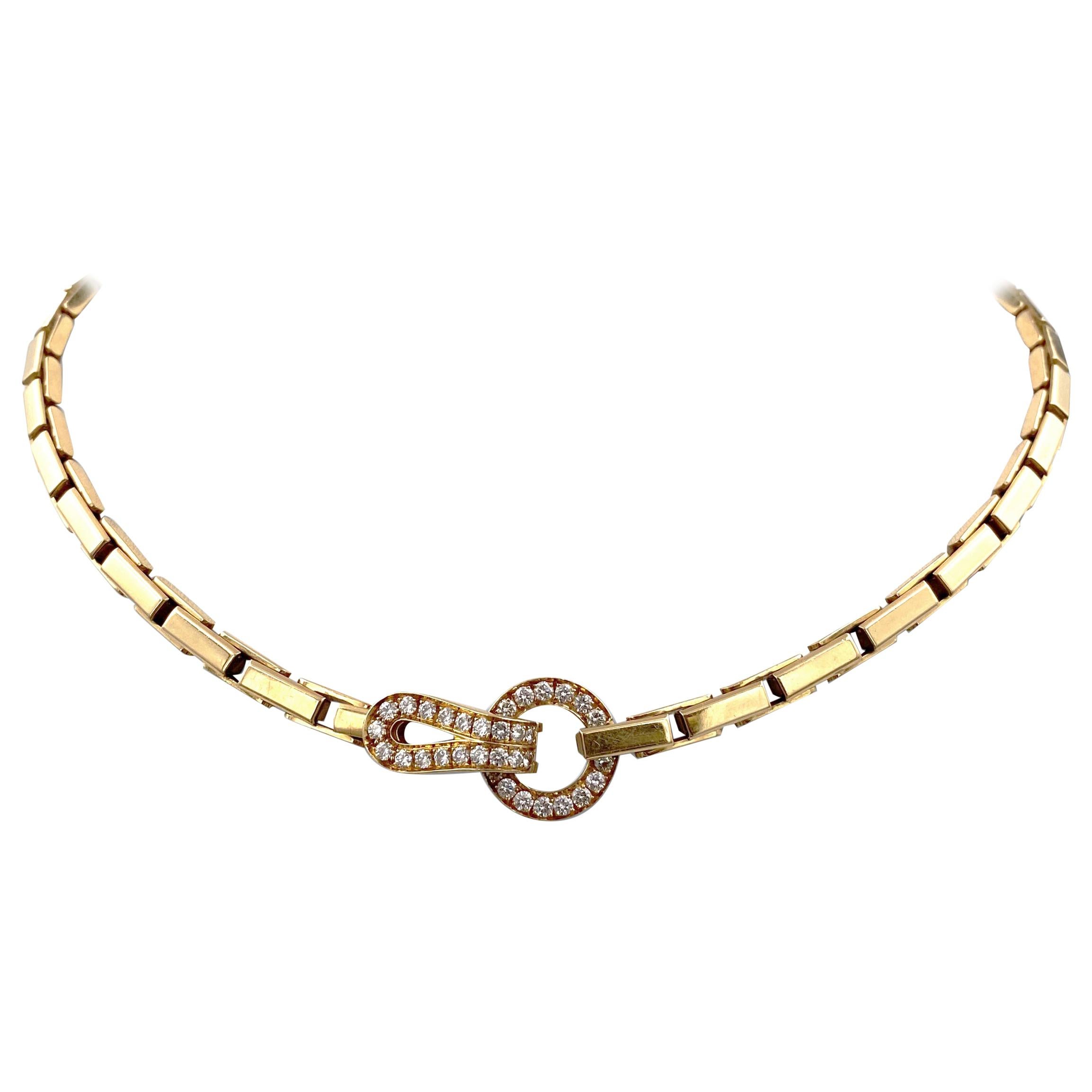 Cartier Gold Diamond Agrafe Necklace at 1stDibs | cartier gold necklace