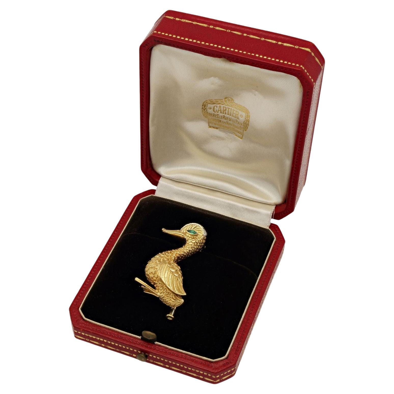 Cartier Gold, Diamond and Emerald Duck Brooch, circa 1960s