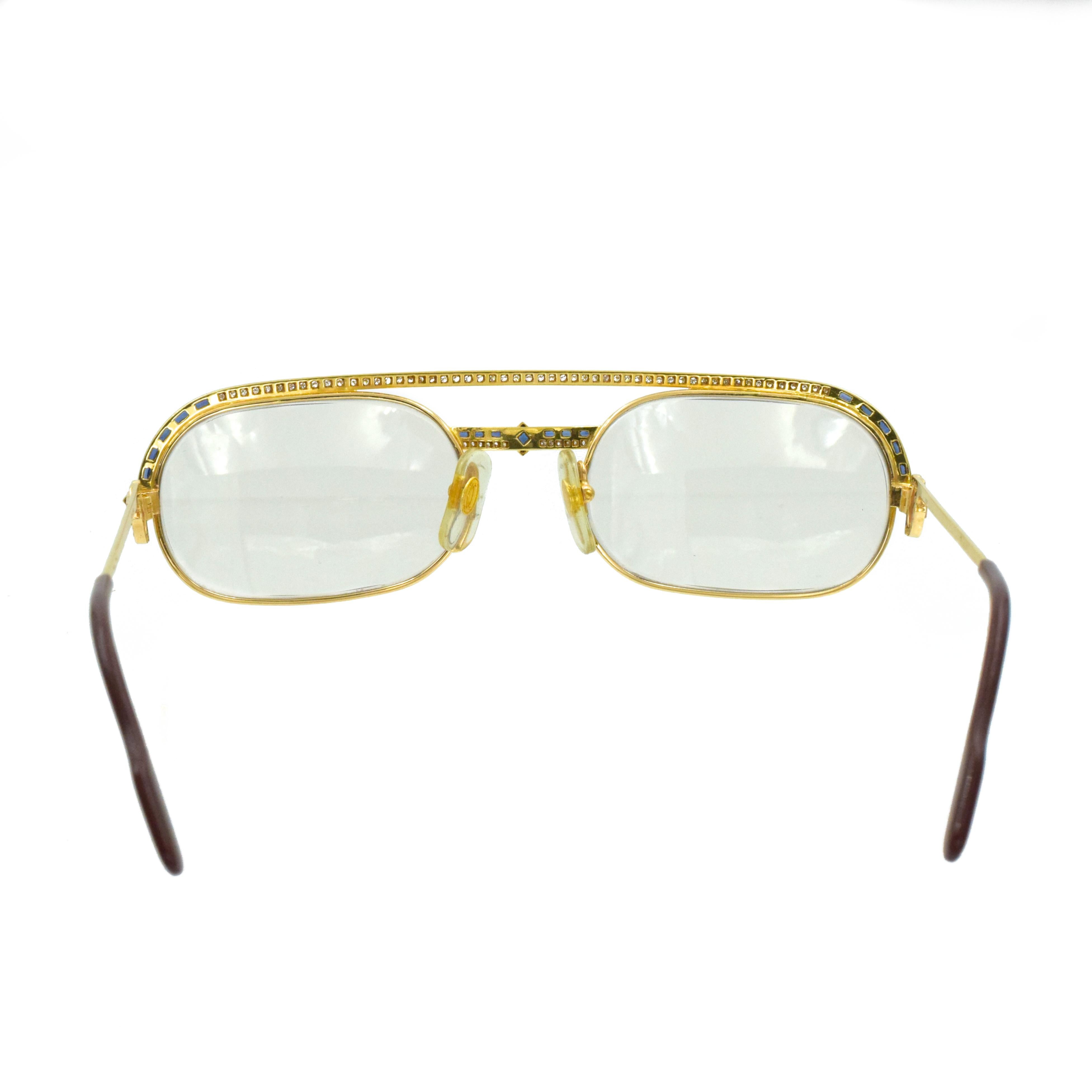 Cartier Gold, Diamond and Sapphire Eyeglasses, France In Excellent Condition In New York, NY