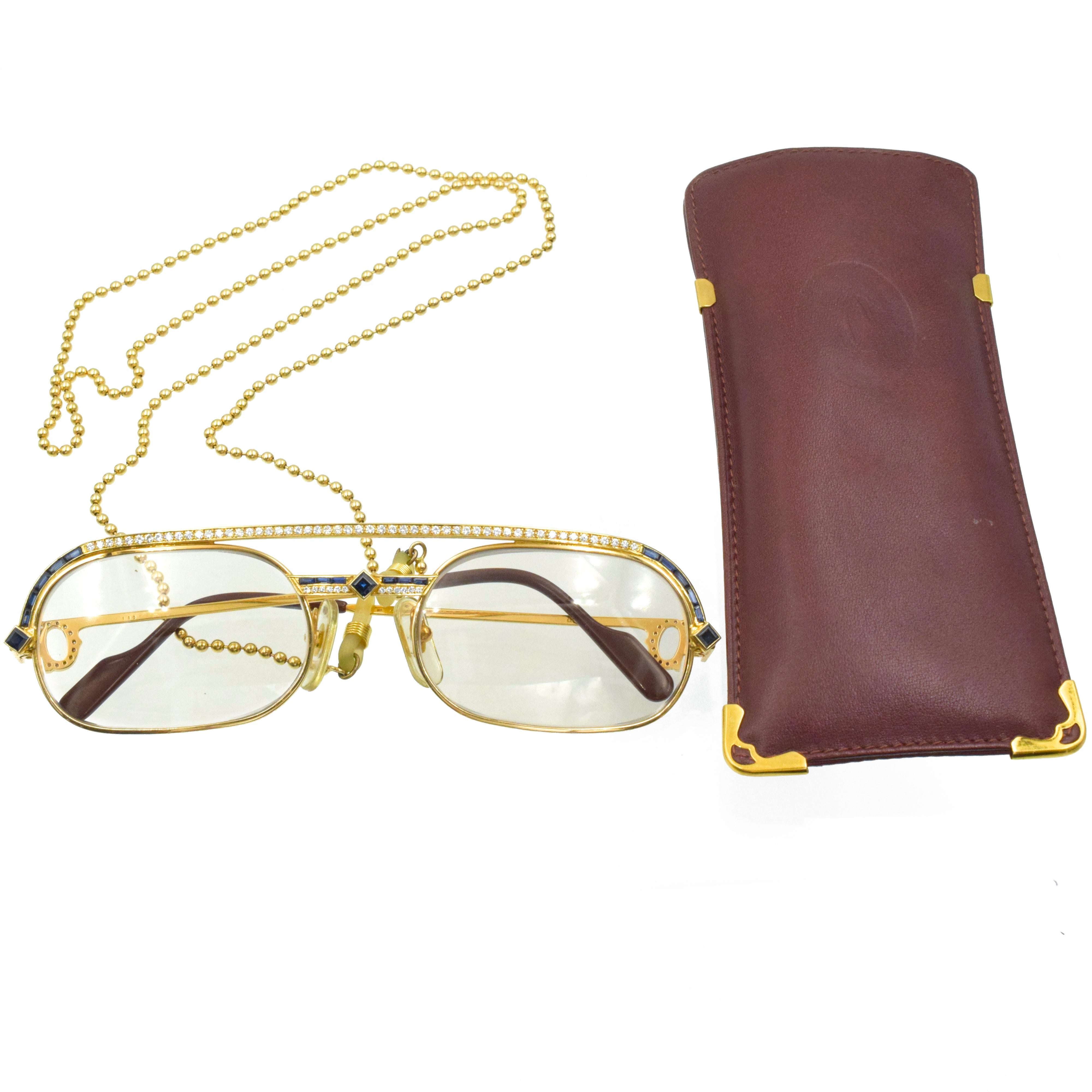 Women's or Men's Cartier Gold, Diamond and Sapphire Eyeglasses, France