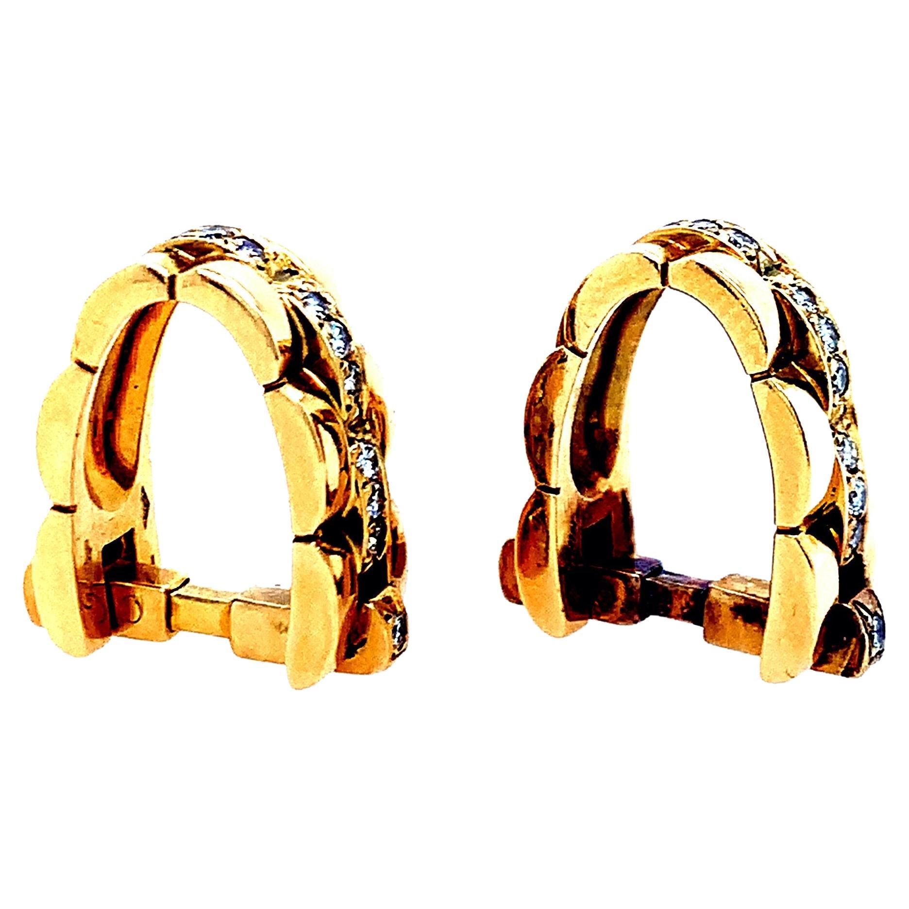 Cartier Gold Diamond Basket Cufflinks For Sale