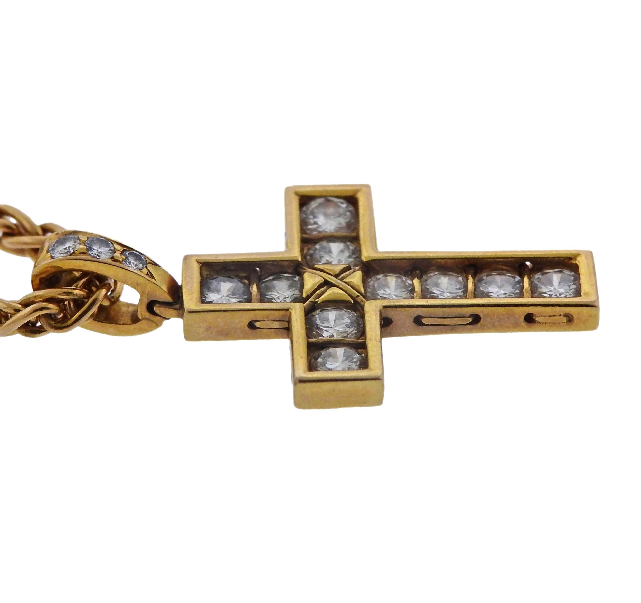 Cartier Gold Diamond Cross Pendant Necklace In Excellent Condition In Lambertville, NJ