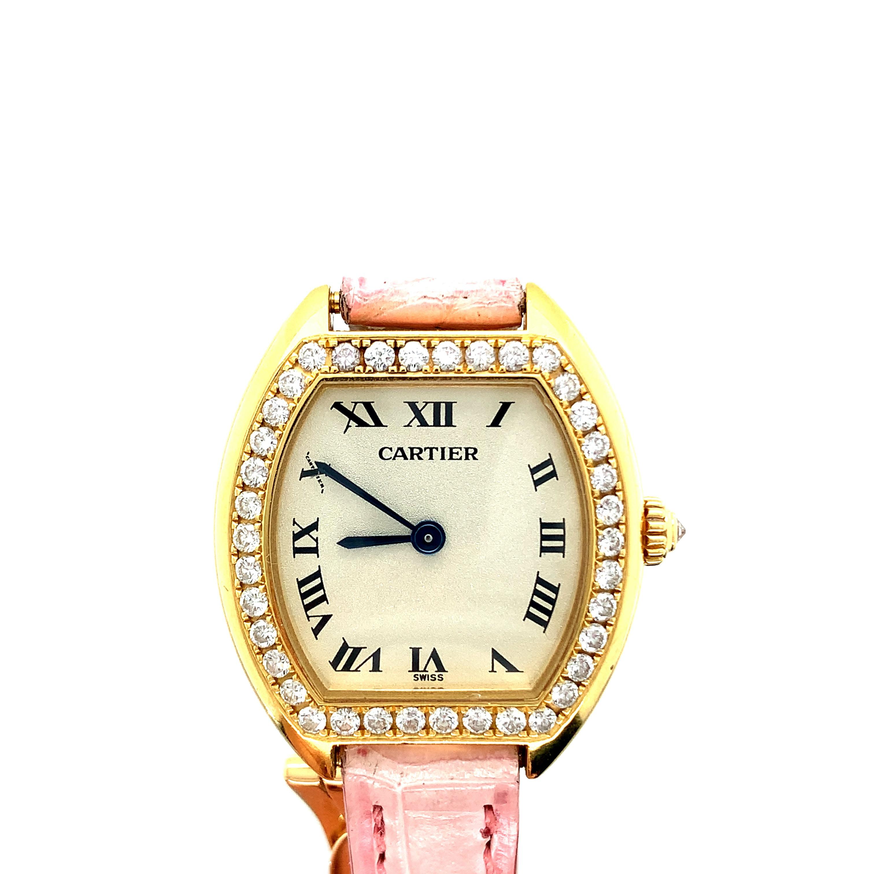 Round Cut Cartier Gold Diamond Lady's Watch