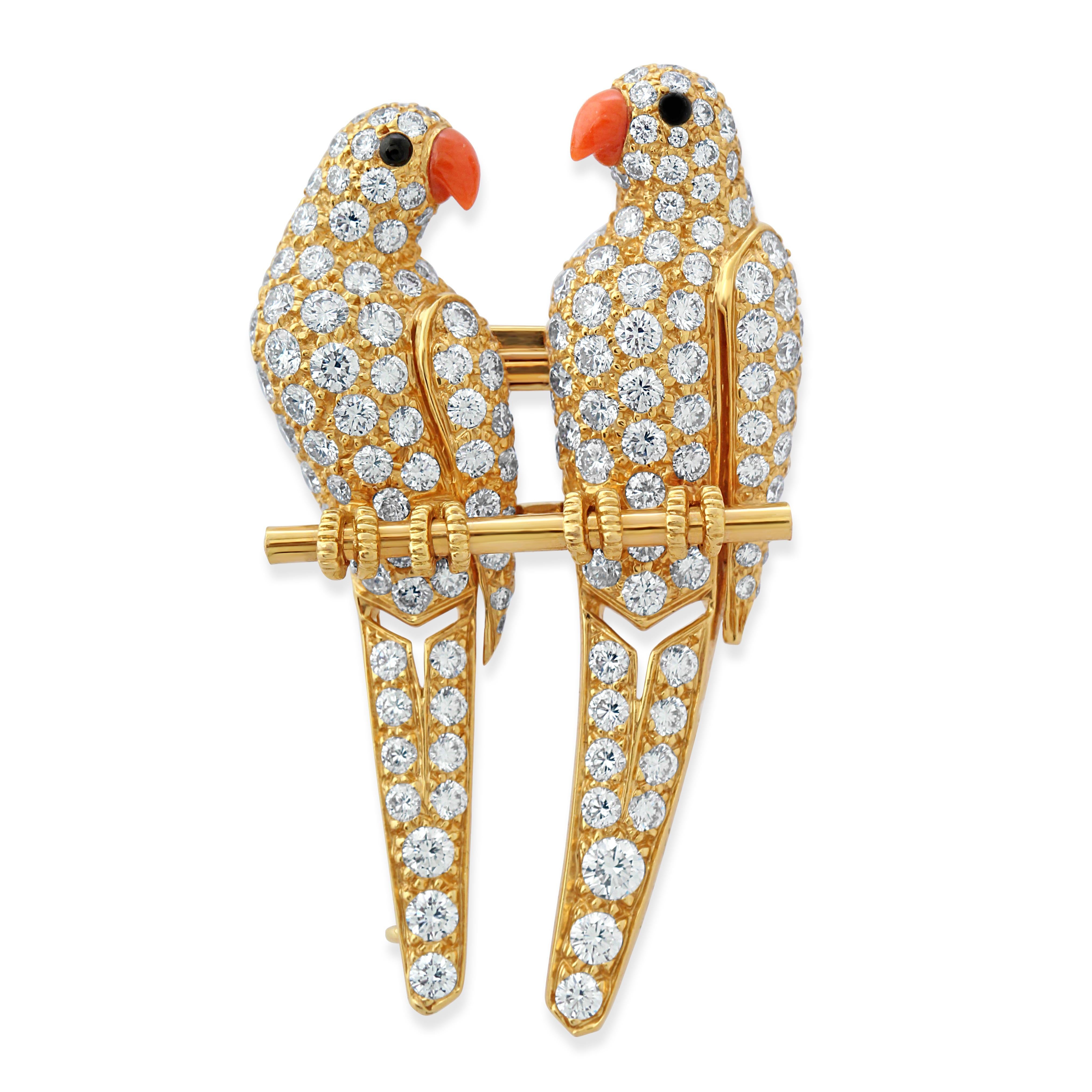 Cartier Gold & Diamond Lovebirds Brooch In Good Condition In London, GB