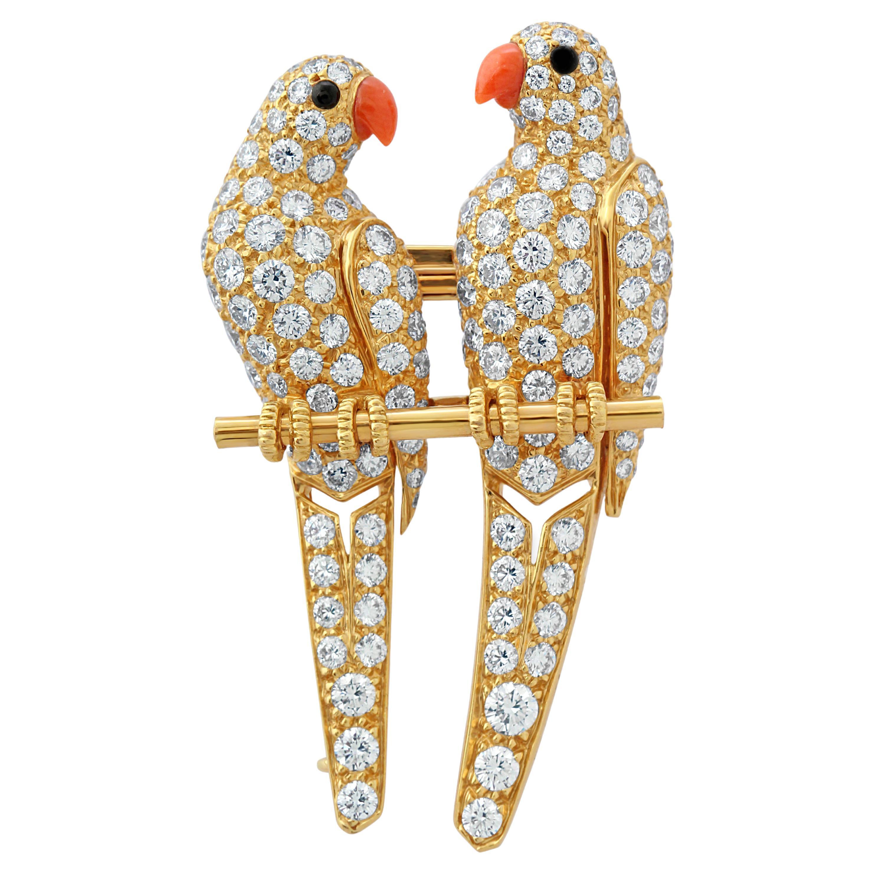 Cartier Gold & Diamond Lovebirds Brooch