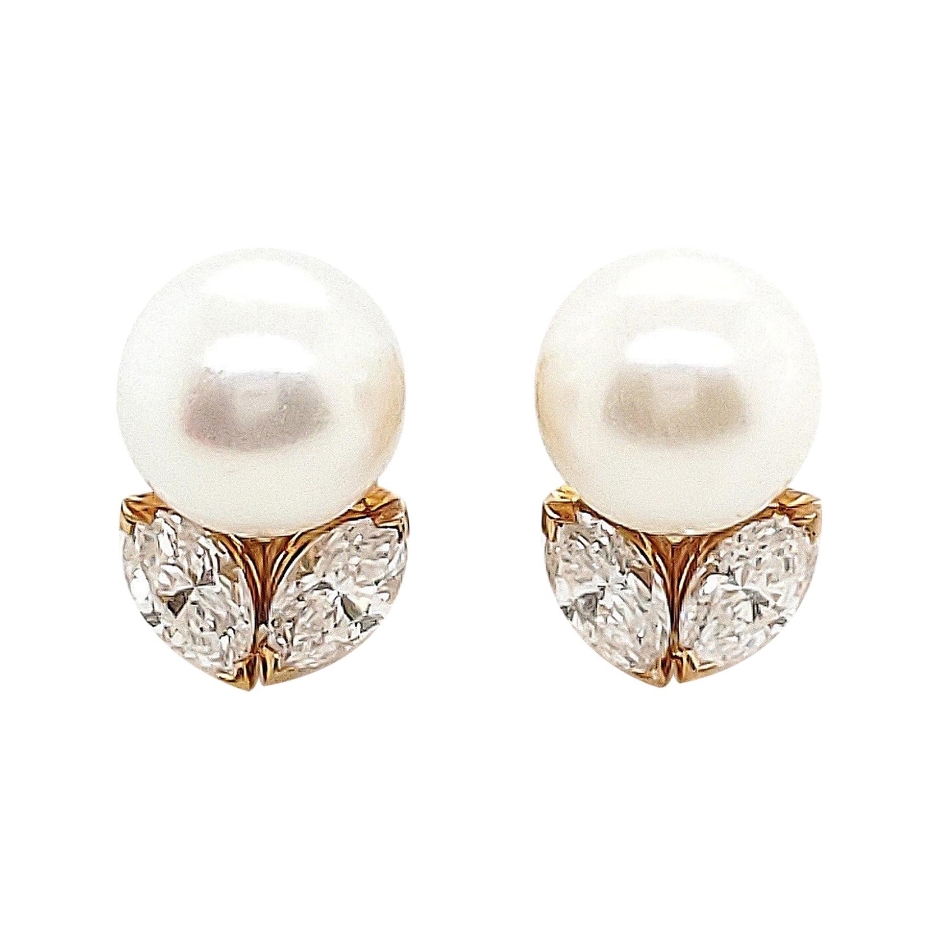 Cartier Gold Diamond Pearl Earrings