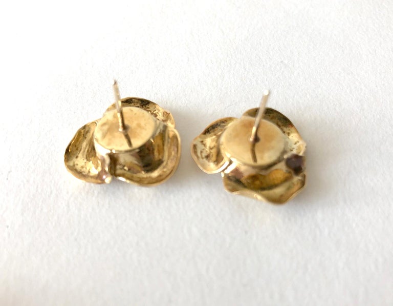 Cartier 18K Gold Diamond Rose Flower Brooch and Earrings Set For Sale 2
