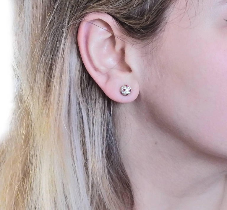 Cartier Gold Diamond Ruby Mimi Earrings at 1stDibs