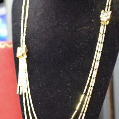 Cartier Gold Double Head Tassel Panthere Multi Strand Vintage Necklace