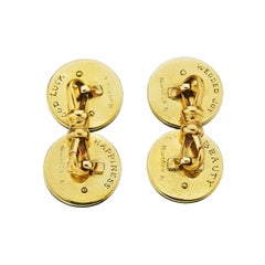 Cartier Gold Enamel Vintage Disc Best Wishes Cufflinks