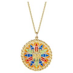 Cartier Gold Enamel Retro Notre Dame Charm Pendant Necklace