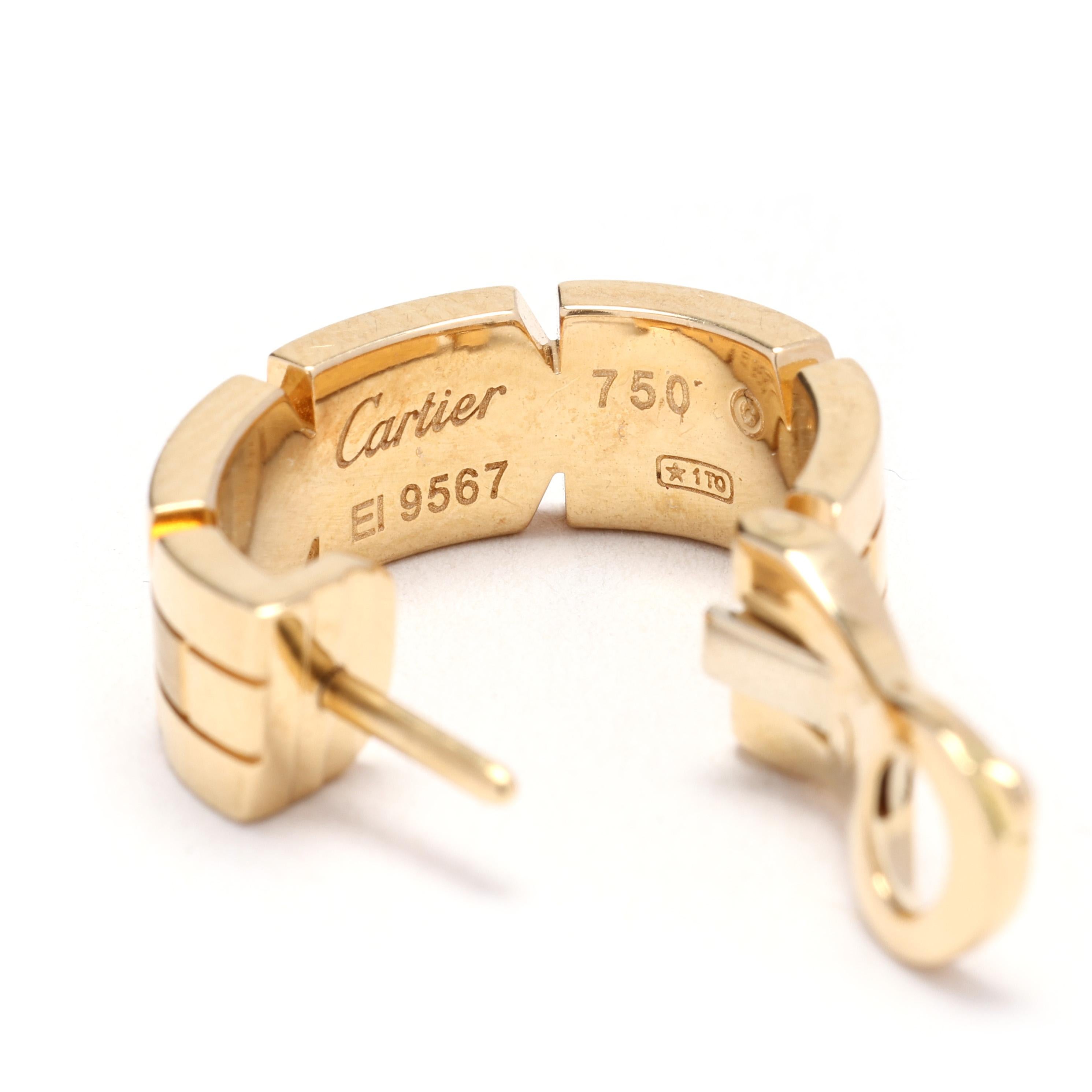 Cartier Gold Hoop Earrings, 18k Yellow Gold, Maillon Panther Collection  In Good Condition For Sale In McLeansville, NC