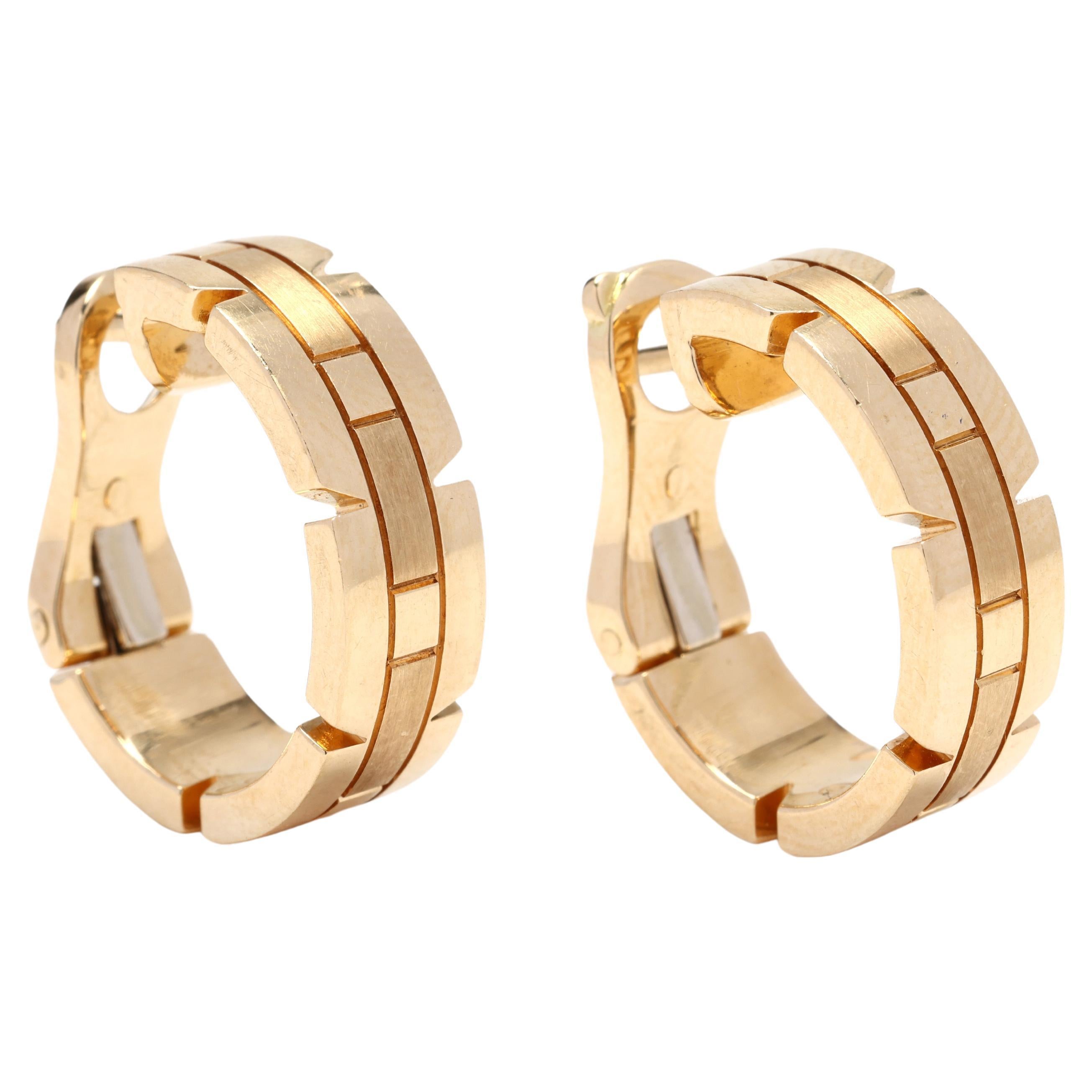 Cartier Gold Hoop Earrings, 18k Yellow Gold, Maillon Panther Collection  For Sale