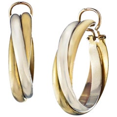 Retro Cartier Gold Hoop Trinity Oval Shape 18 Karat Tri-Color Earrings