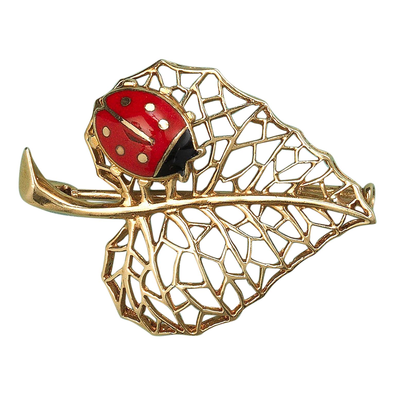 Cartier Gold Leaf Brooch with a Ladybird