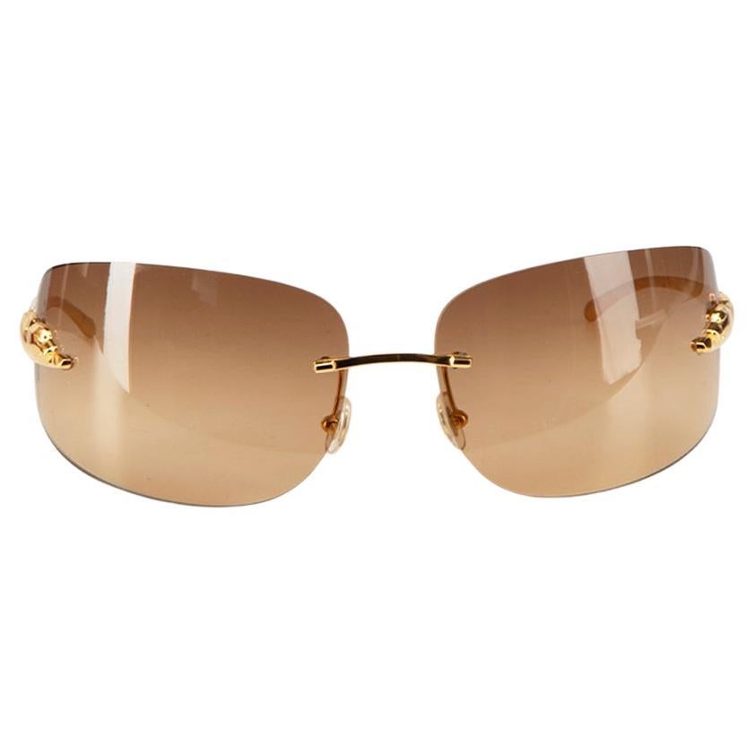 Cartier Gold Leopard Rectangular Sunglasses