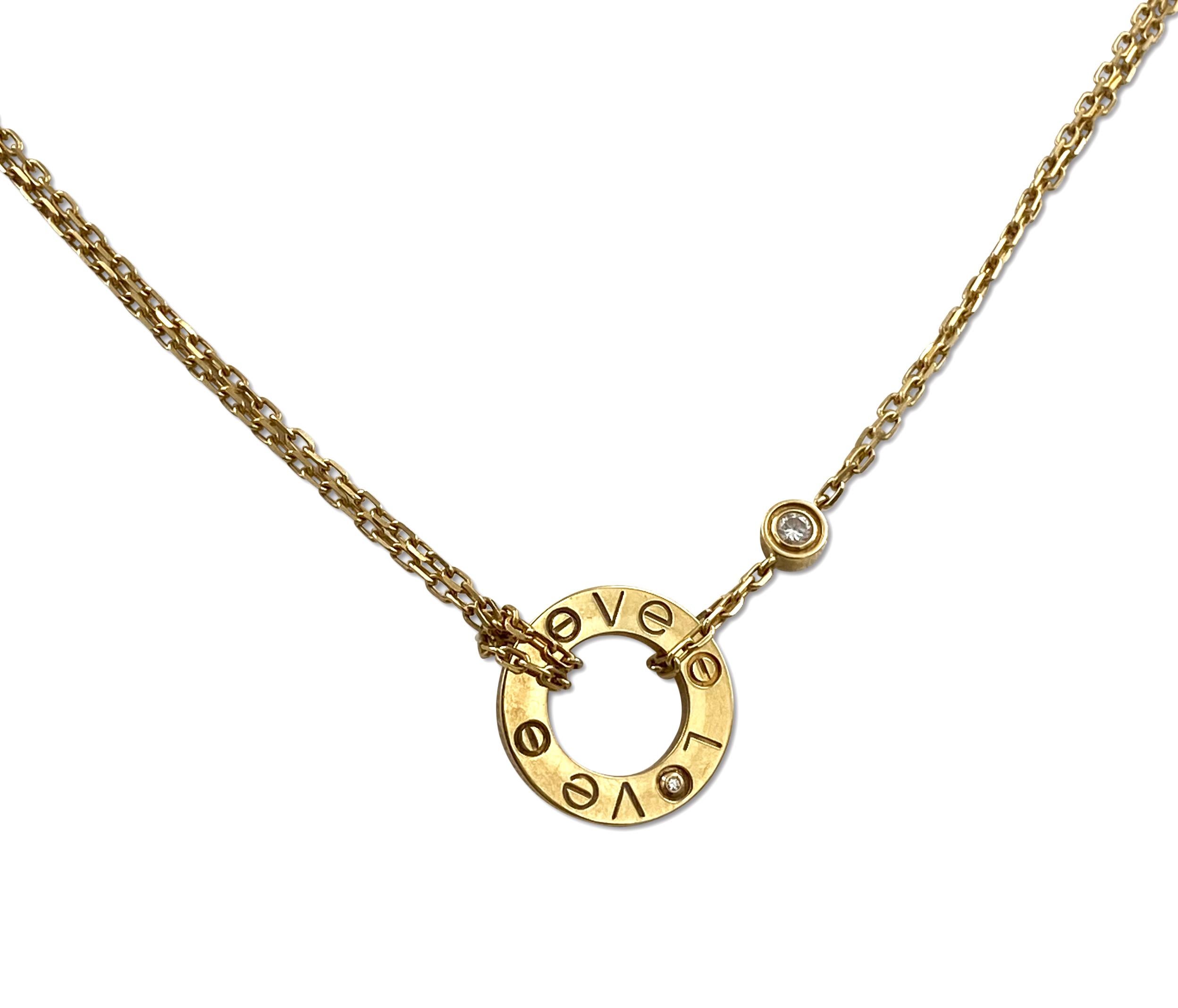 Round Cut Cartier Gold Love Circle Charm Necklace
