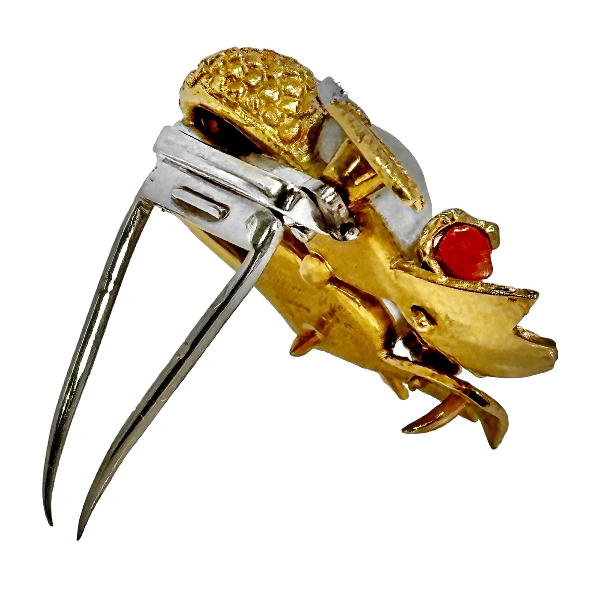 Femenino o masculino Broche francés Cartier Tortolitos c/Coral, diamantes, rubíes y perlas semibarrocas