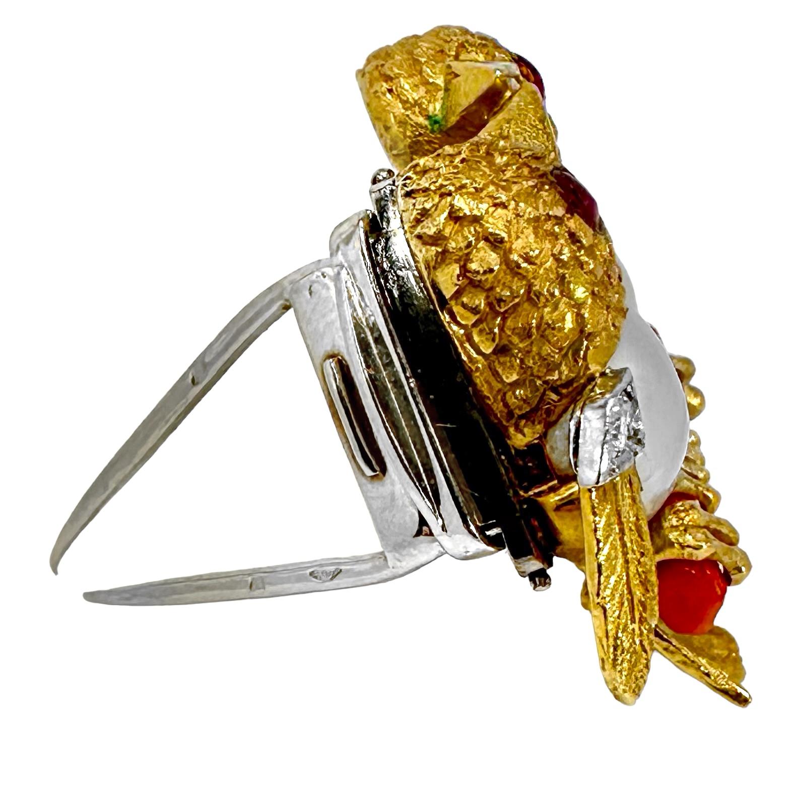 Broche francés Cartier Tortolitos c/Coral, diamantes, rubíes y perlas semibarrocas 1