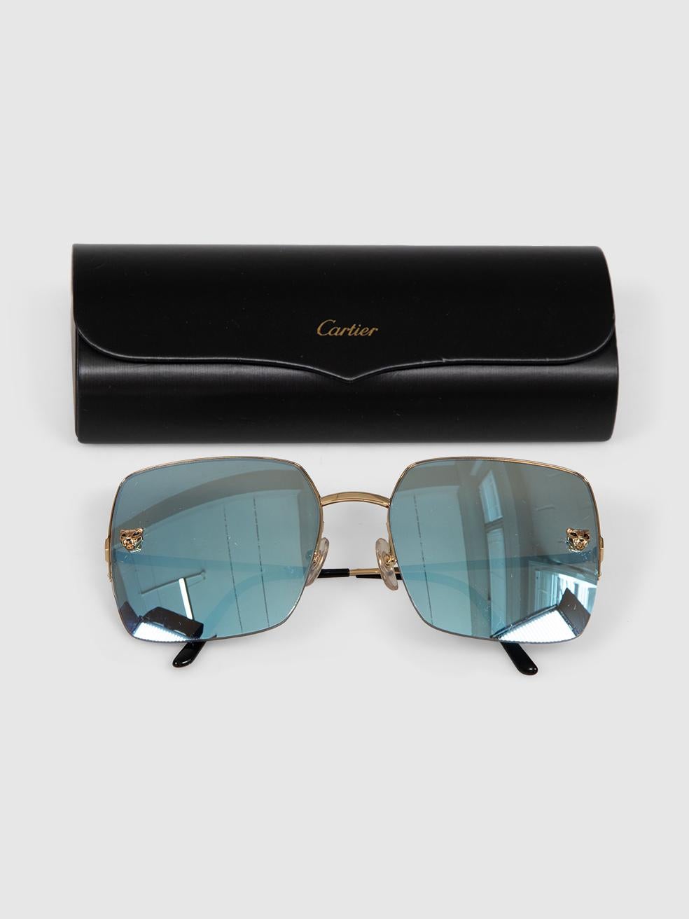 Blu Occhiali da sole Cartier Pantera specchiata in oro in vendita