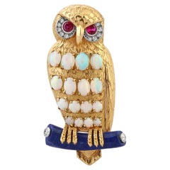 Cartier, Gold, Opal & Lapis Lazuli Owl Brooch