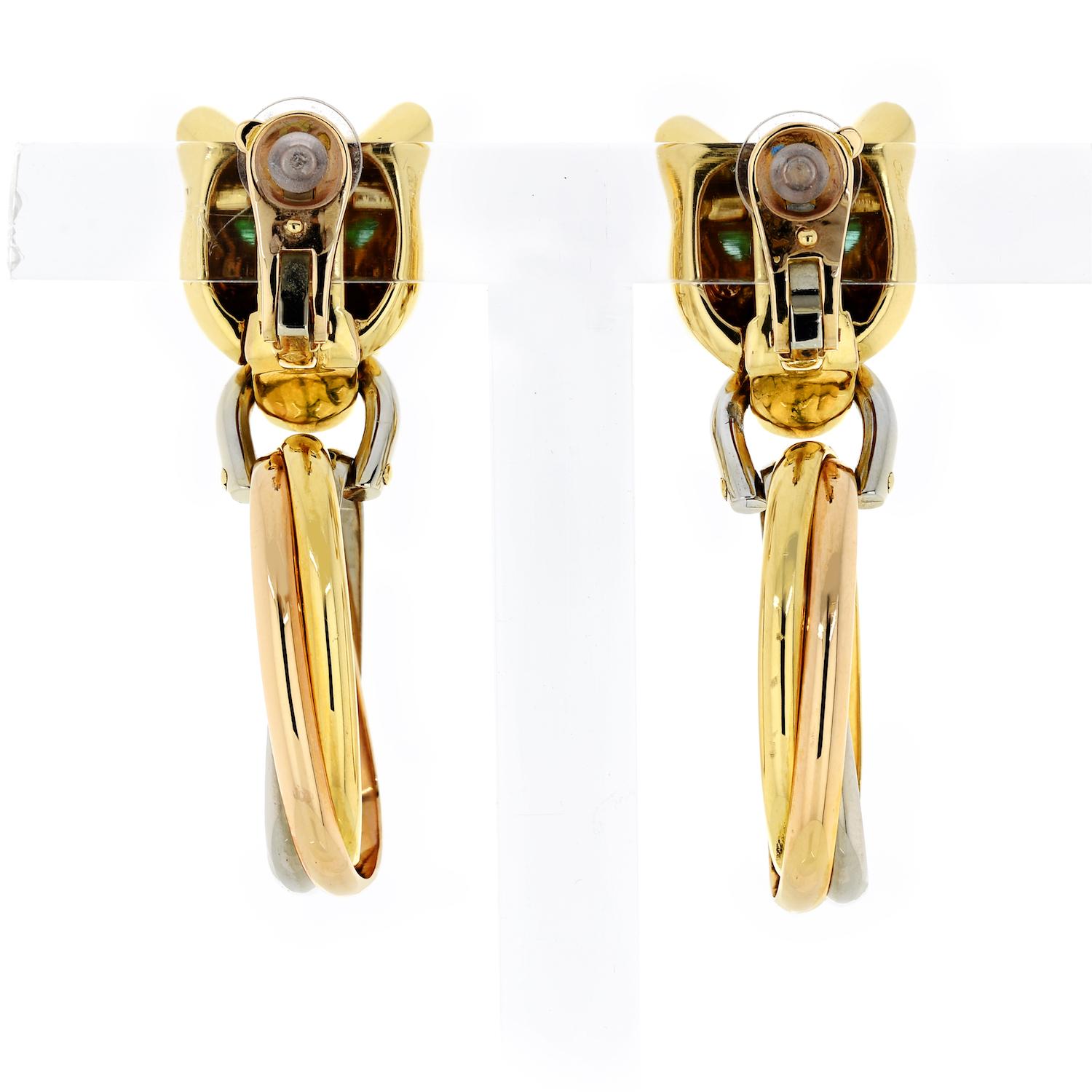Cartier Gold Panther Clip-On Emerald Eyes Onyx Nose Drop Earrings 5