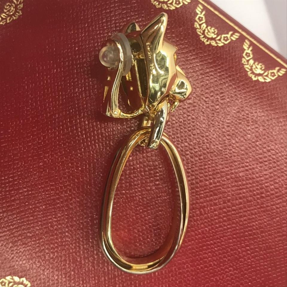 Modern Cartier Gold Panther Clip-On Emerald Eyes Onyx Nose Drop Earrings