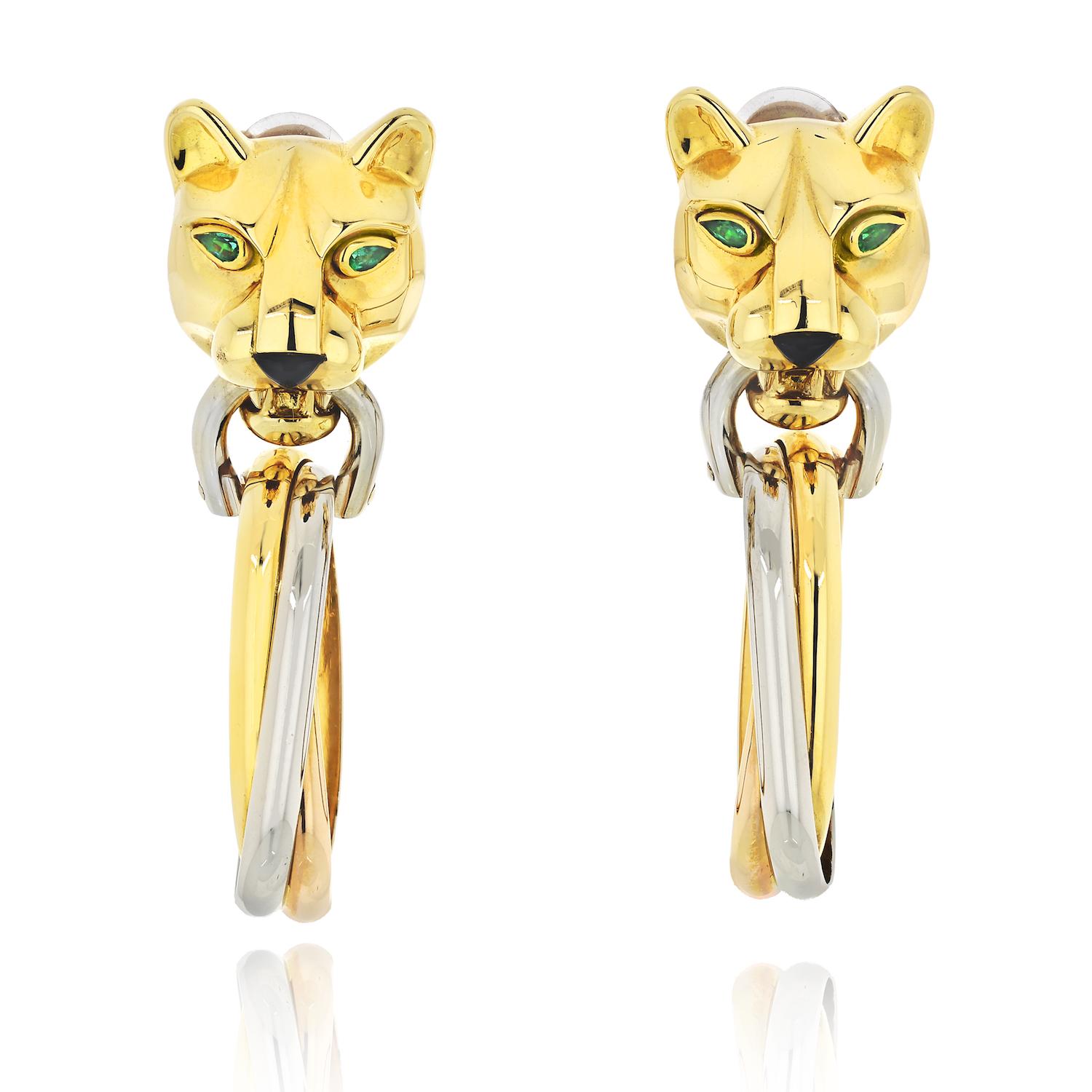 Cartier Gold Panther Clip-On Emerald Eyes Onyx Nose Drop Earrings 2