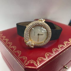 Cartier Gold Panther Diamond Emerald Pave Leather Strap 2309 Watch