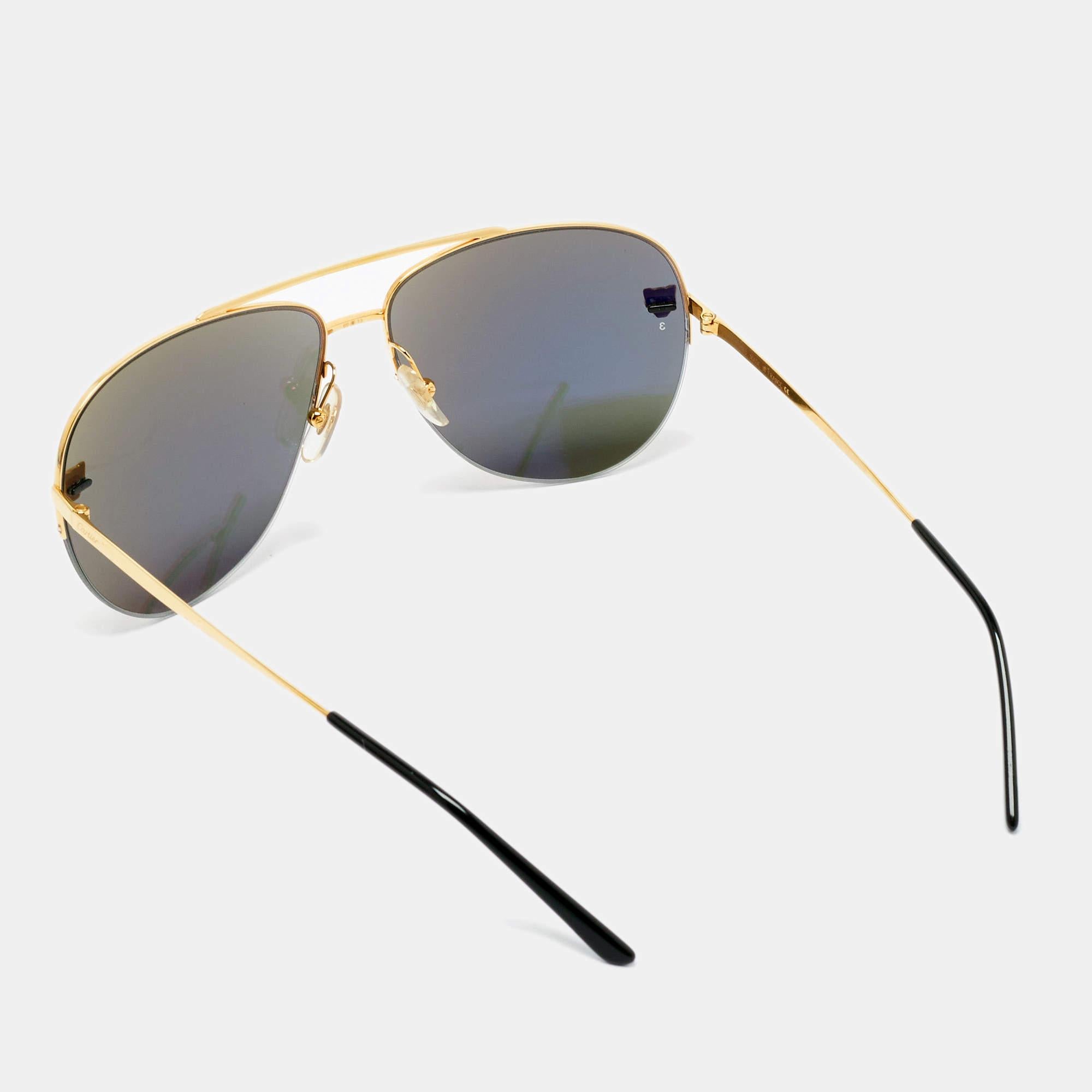 Introducing the Cartier Panthère de Cartier sunglasses, a true epitome of luxury and style. With their sleek aviator design, mirrored lenses, and iconic panther accents, these sunglasses exude sophistication and elegance, making them the perfect