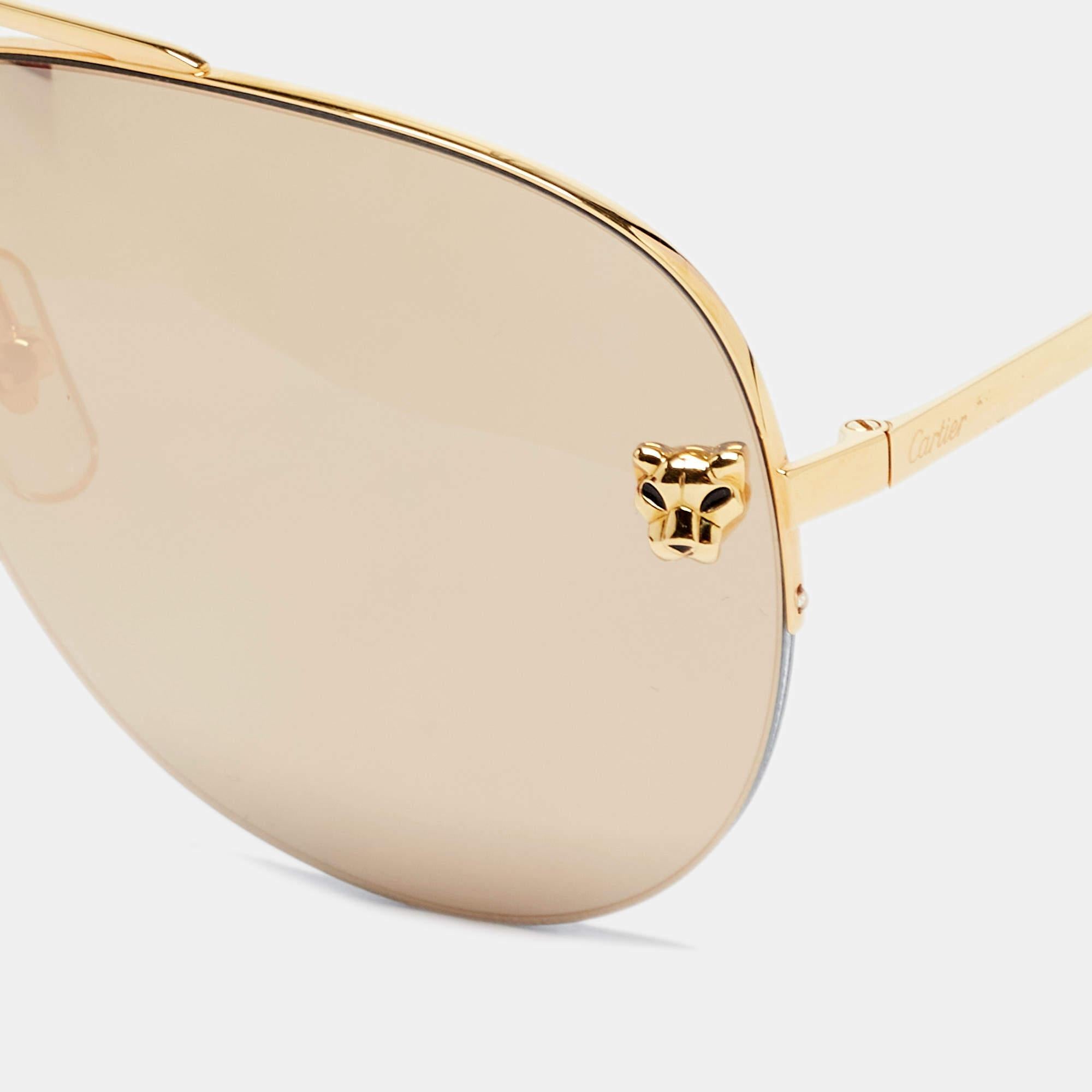 Cartier Gold Panthere De Cartier Mirrored Aviator Sunglasses In Excellent Condition In Dubai, Al Qouz 2