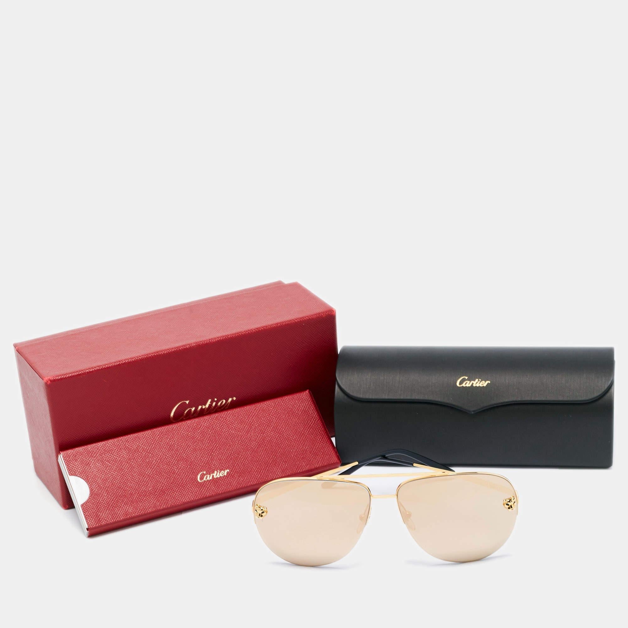 Men's Cartier Gold Panthere De Cartier Mirrored Aviator Sunglasses